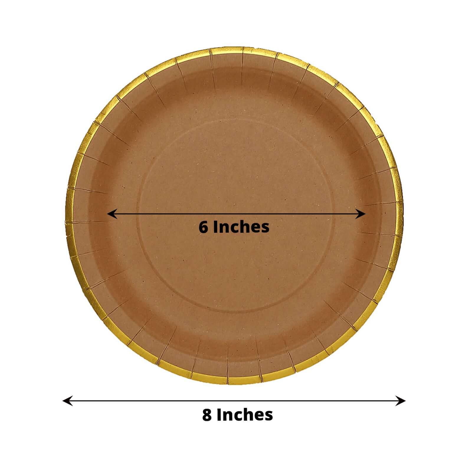 25-Pack Kraft Paper Round Dessert Plates 8" Natural Brown with Gold Lined Rim - Disposable Salad Appetizer Plates for Rustic Themes & Celebrations - Image 3