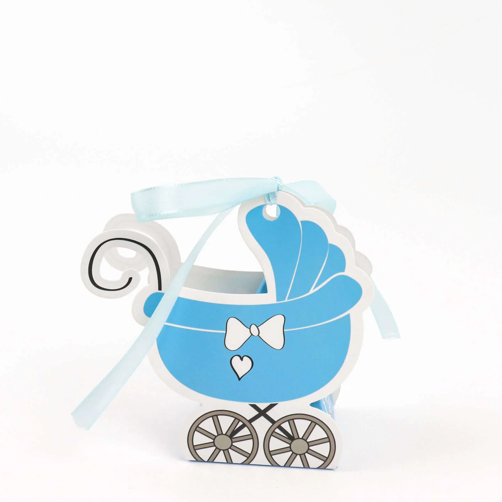 25 Pack Light Blue Baby Paper Stroller Party Favor Gift Boxes, Cardstock Carriage Candy Boxes with Ribbon Ties 4.5"x2"x4" - Image 7