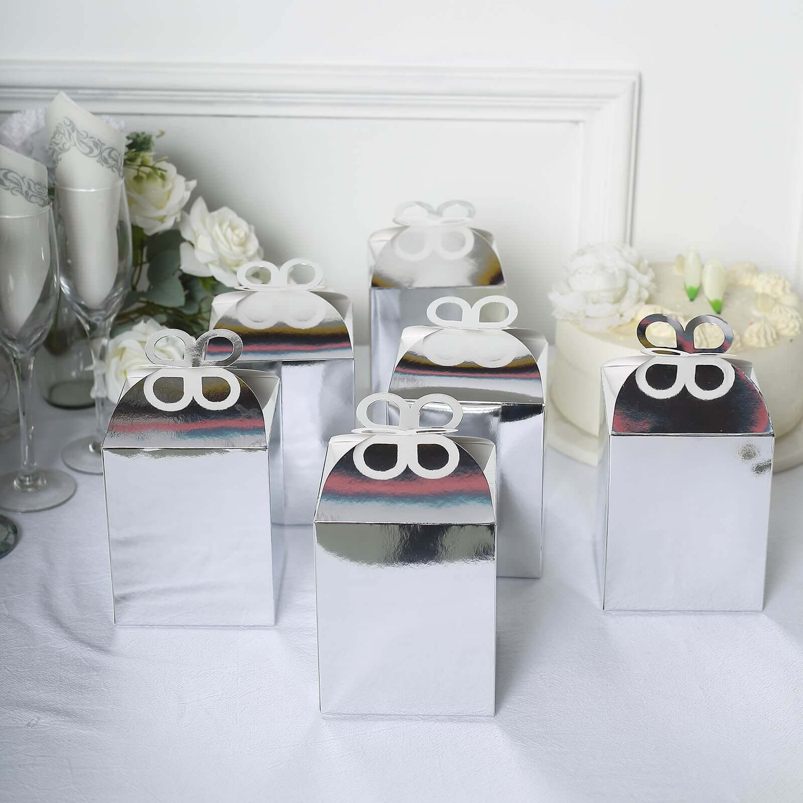 25 Pack Metallic Silver Butterfly Top Premium Candy Gift Boxes, Cardstock Party Favor Boxes 250 GSM - Image 9