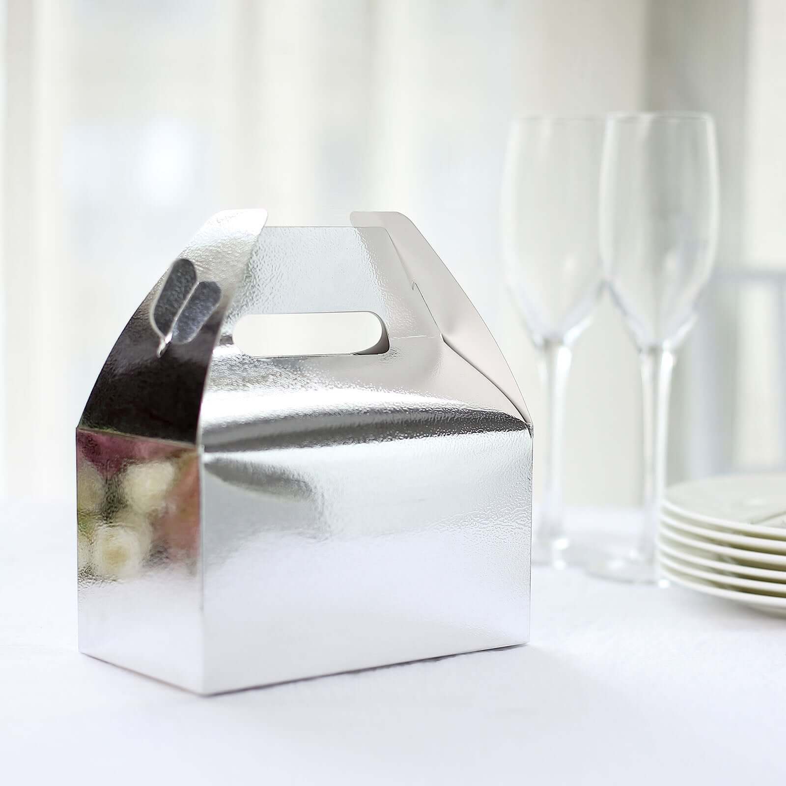 25 Pack Metallic Silver Party Favor Gift Tote Gable Box Bags, Candy Treat Boxes 6"x3.5"x7" - Image 11