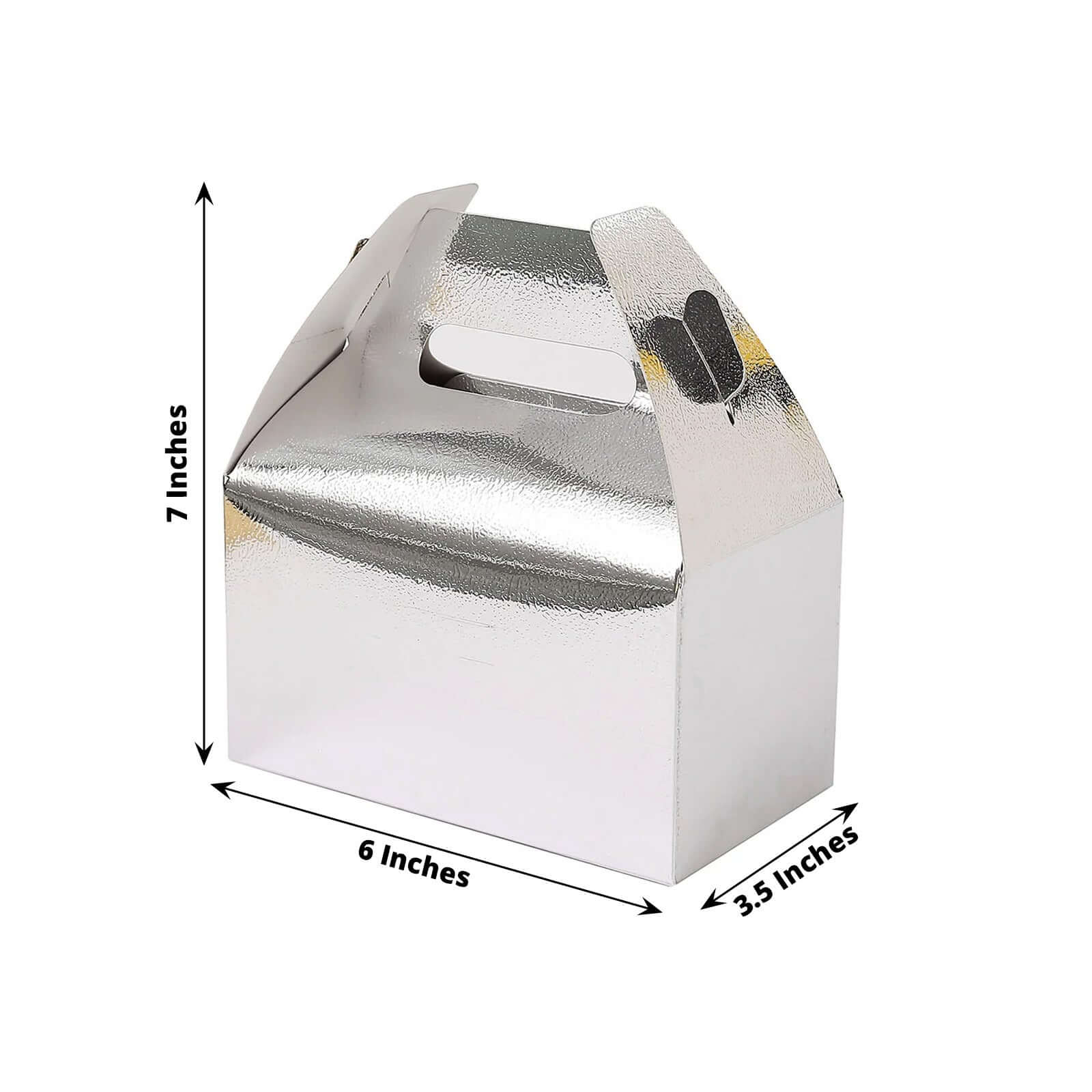 25 Pack Metallic Silver Party Favor Gift Tote Gable Box Bags, Candy Treat Boxes 6"x3.5"x7" - Image 3