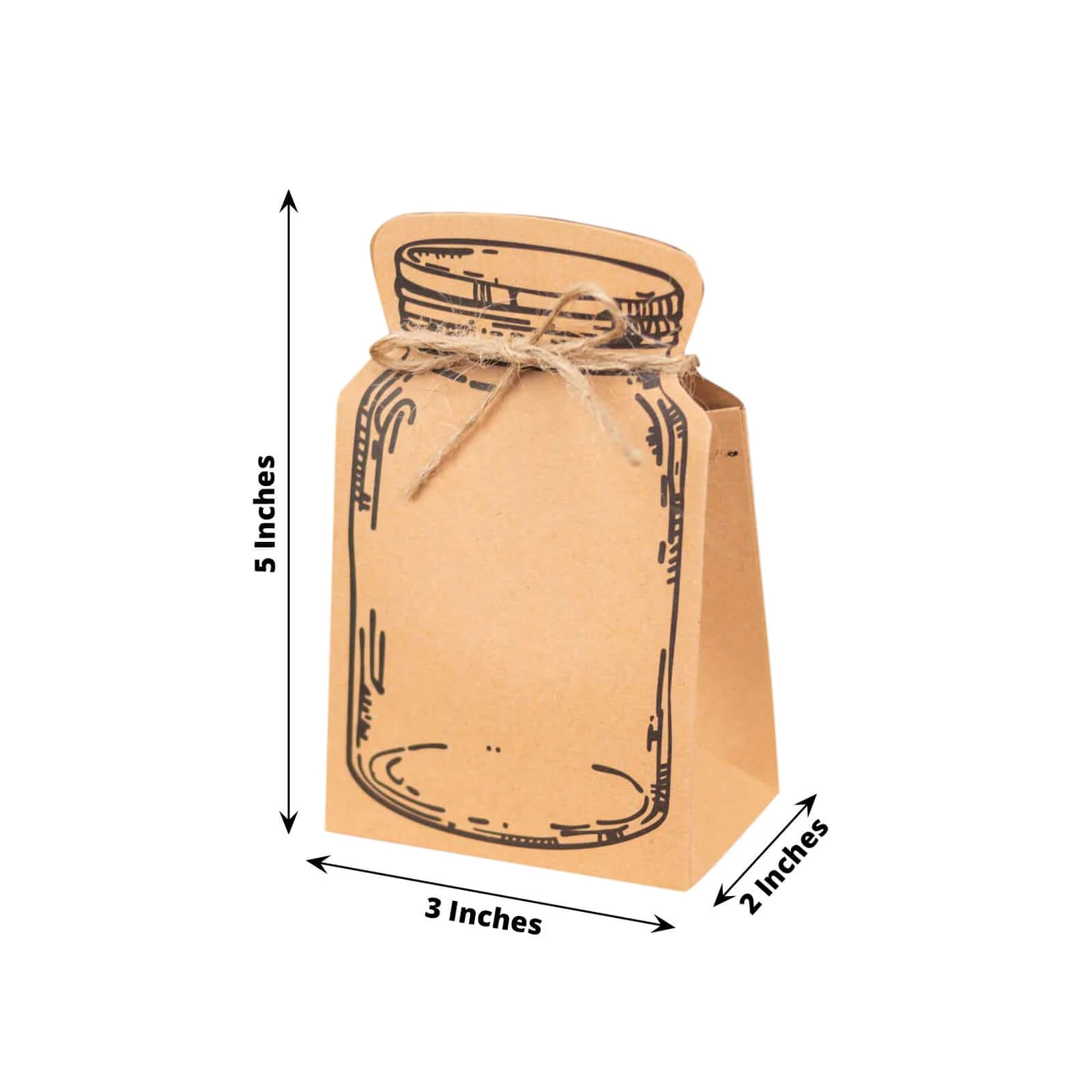 25 Pack Natural Mini Mason Jar Shaped Paper Gift Boxes With Jute Rope Ties, Party Favor Candy Boxes - 5"x3" - Image 3
