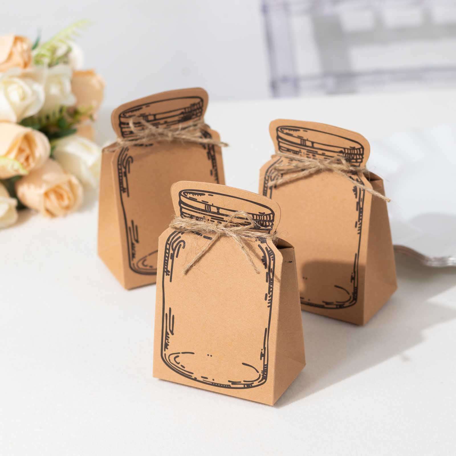 25 Pack Natural Mini Mason Jar Shaped Paper Gift Boxes With Jute Rope Ties, Party Favor Candy Boxes - 5"x3" - Image 4