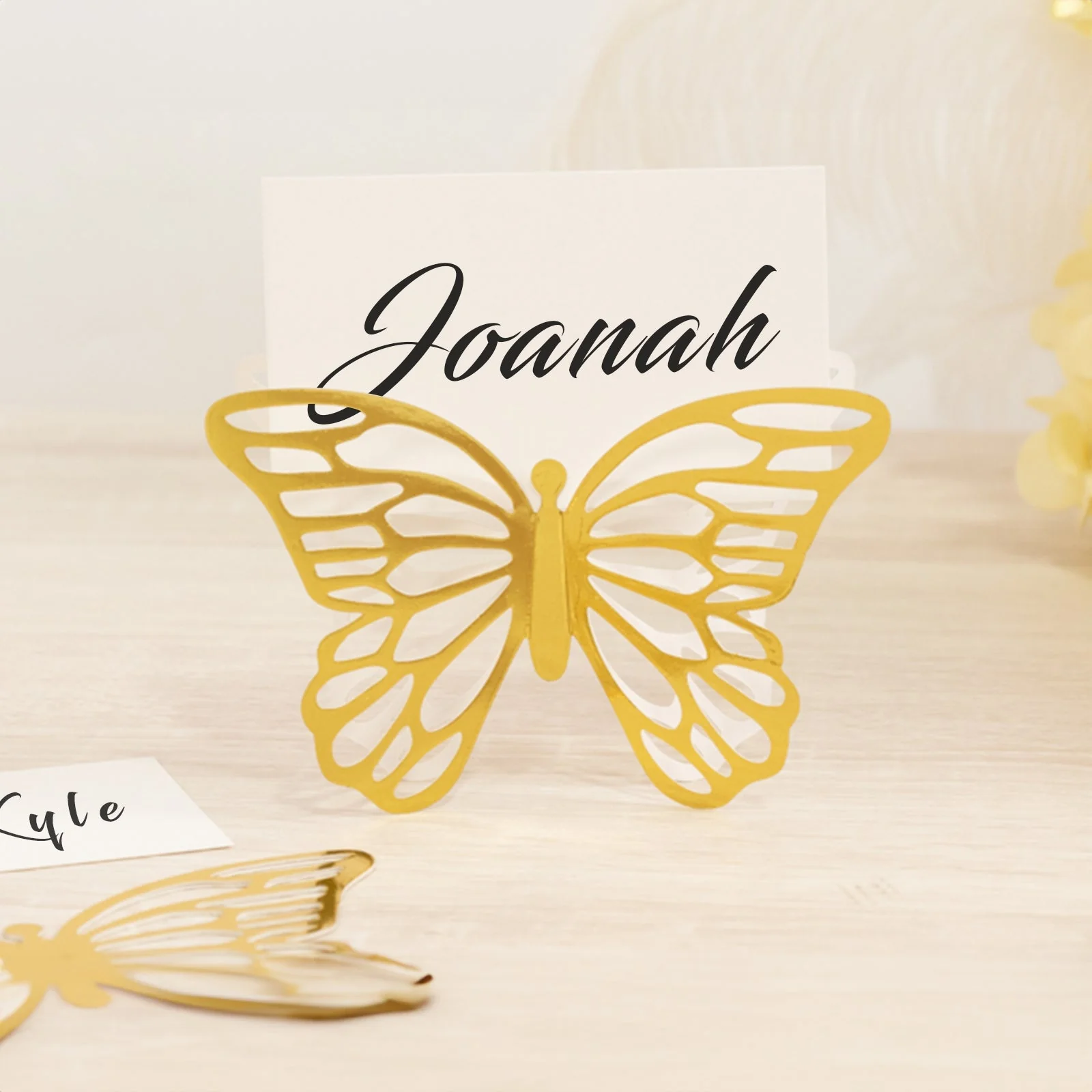 25-Pack Paper Butterfly Place Card Holders 3"x5" Gold with White Printable Cards - 3D Free Standing Table Number Stands - Image 3