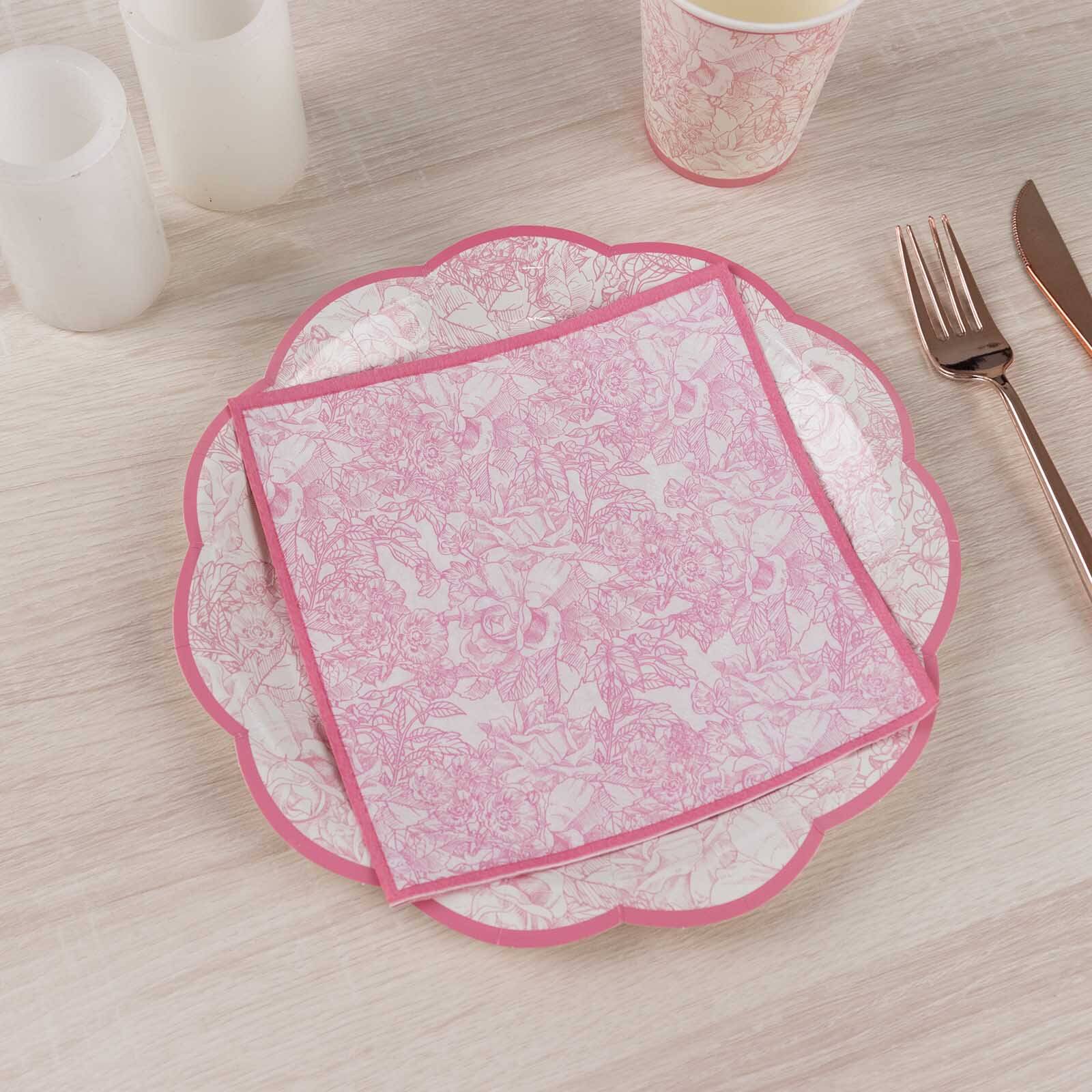 25-Pack Paper Cocktail Napkins 2 Ply White/Pink with French Toile Print 6.25"x6.25" - Soft and Absorbent Disposable Napkins - Image 2