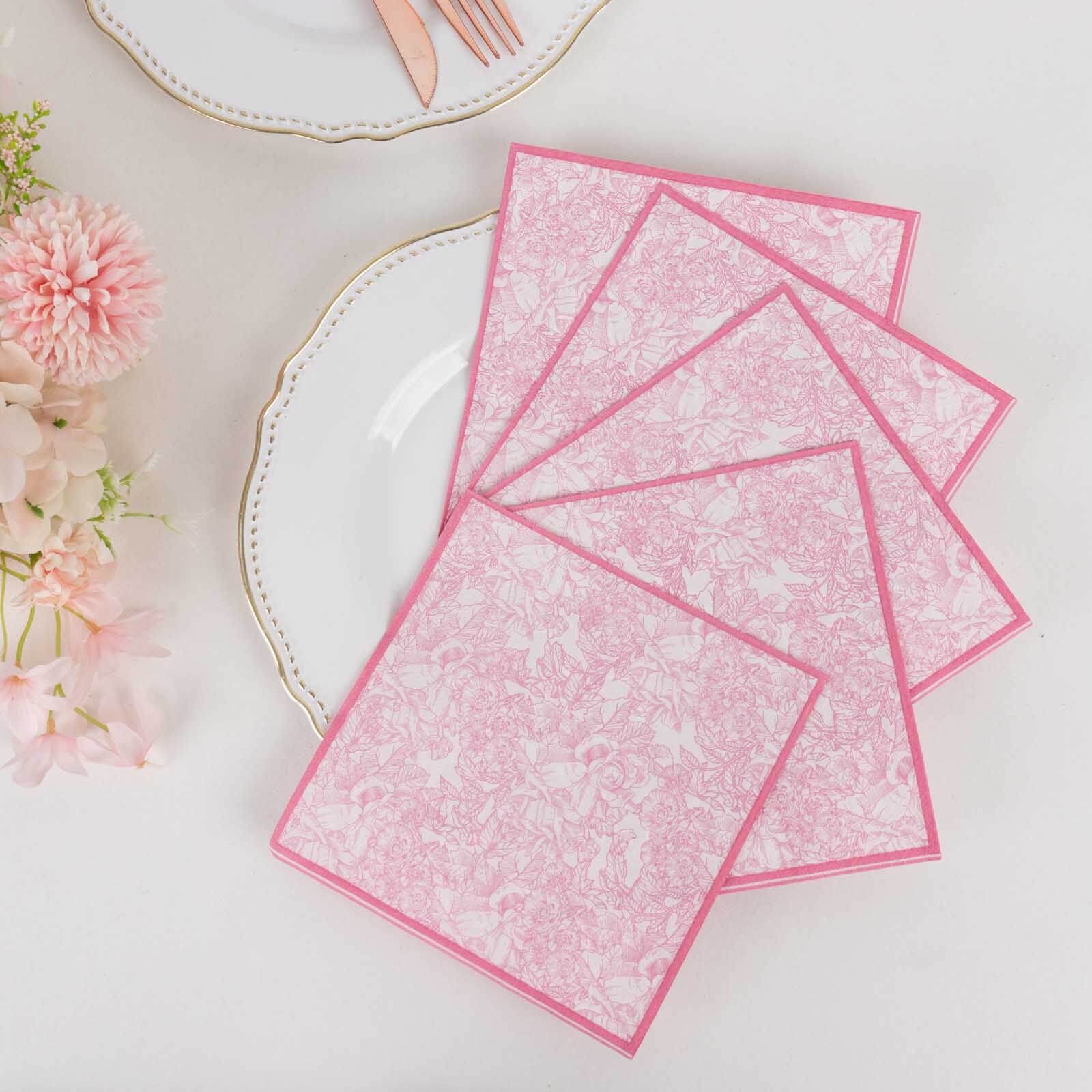 25-Pack Paper Cocktail Napkins 2 Ply White/Pink with French Toile Print 6.25"x6.25" - Soft and Absorbent Disposable Napkins - Image 6