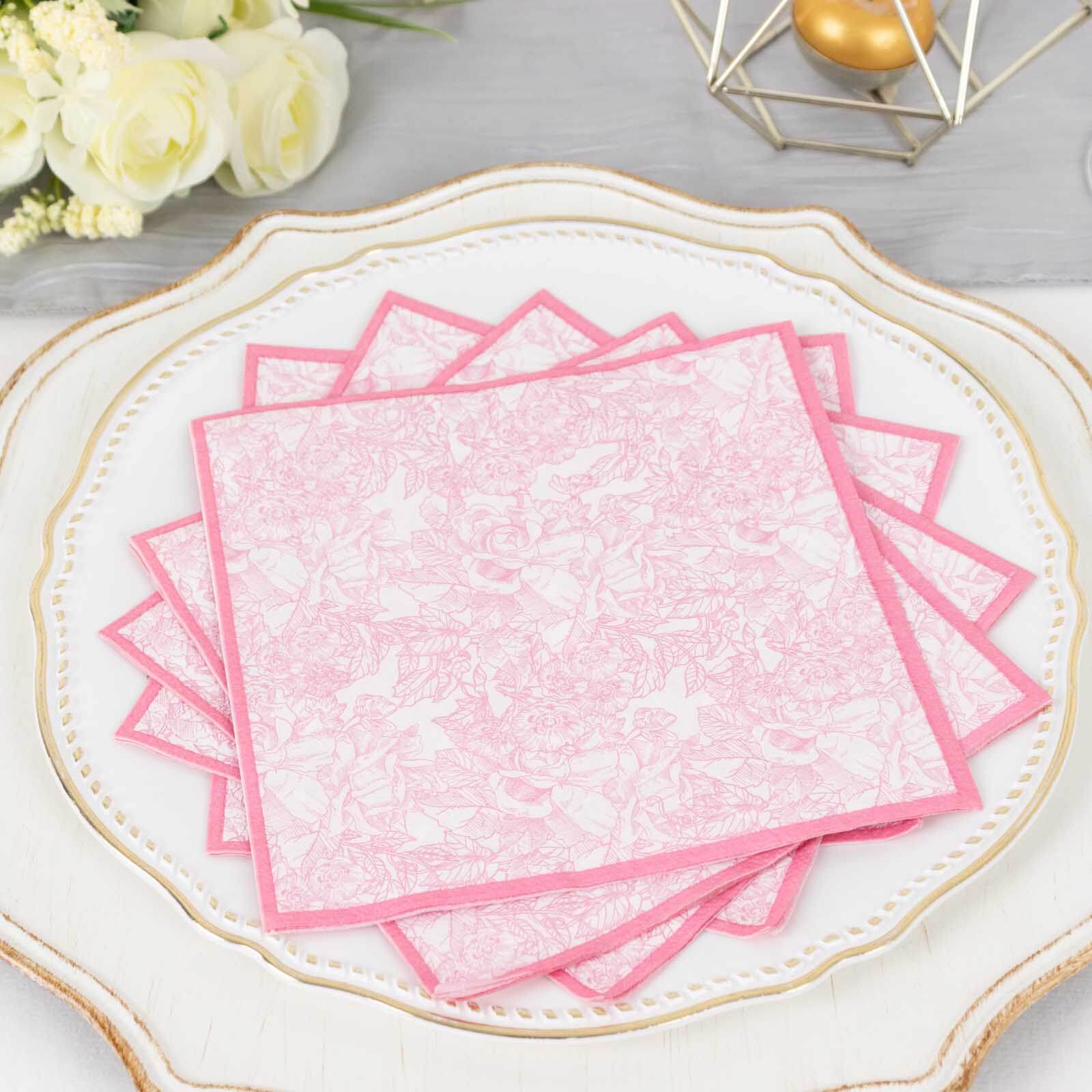 25-Pack Paper Cocktail Napkins 2 Ply White/Pink with French Toile Print 6.25"x6.25" - Soft and Absorbent Disposable Napkins - Image 8