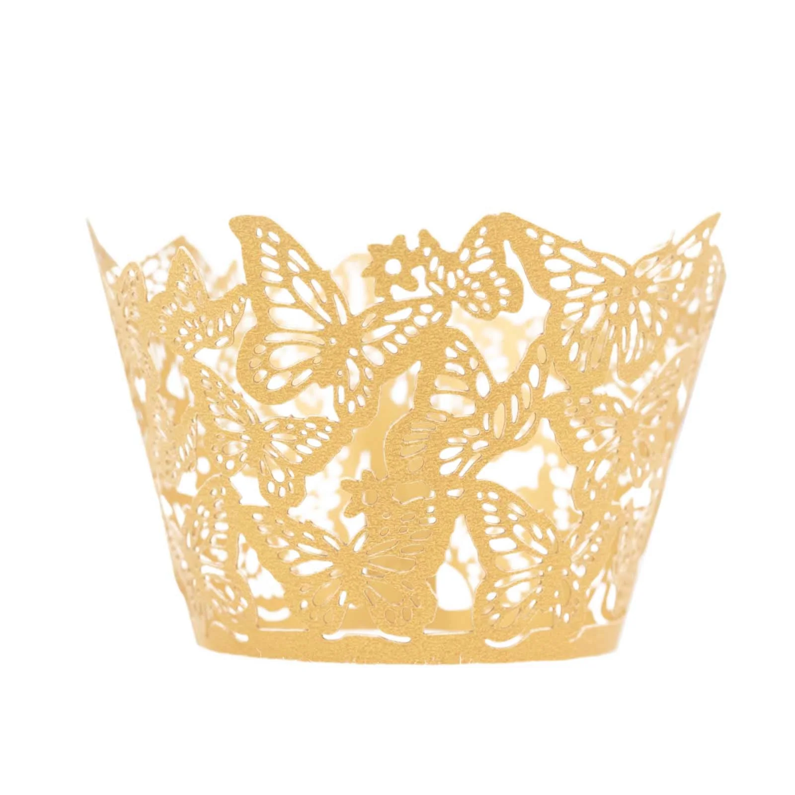 25-Pack Paper Cupcake Liners 3" Gold Butterfly Lace Pattern Design - Round Muffin Wrapper Cups - Image 13