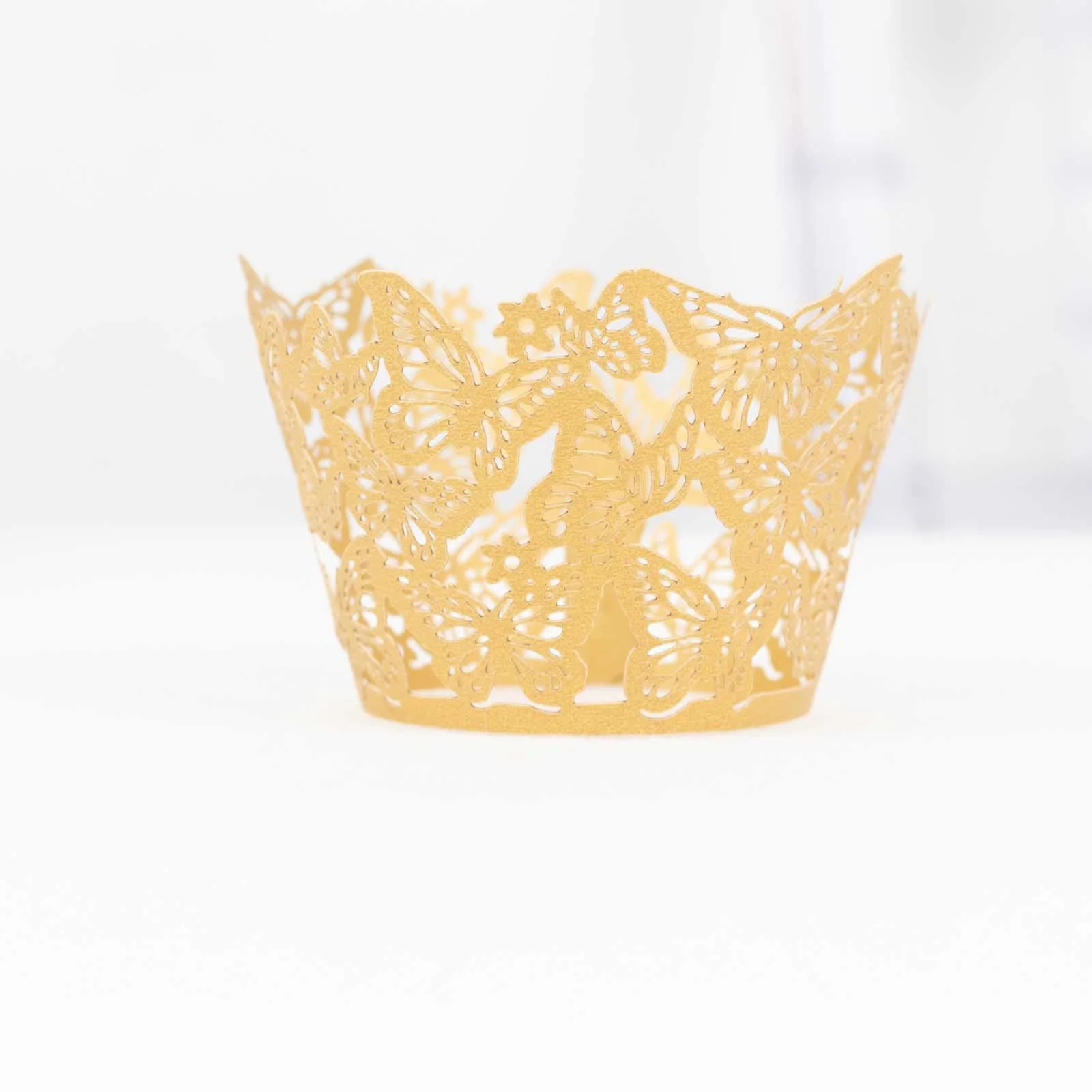 25-Pack Paper Cupcake Liners 3" Gold Butterfly Lace Pattern Design - Round Muffin Wrapper Cups - Image 14