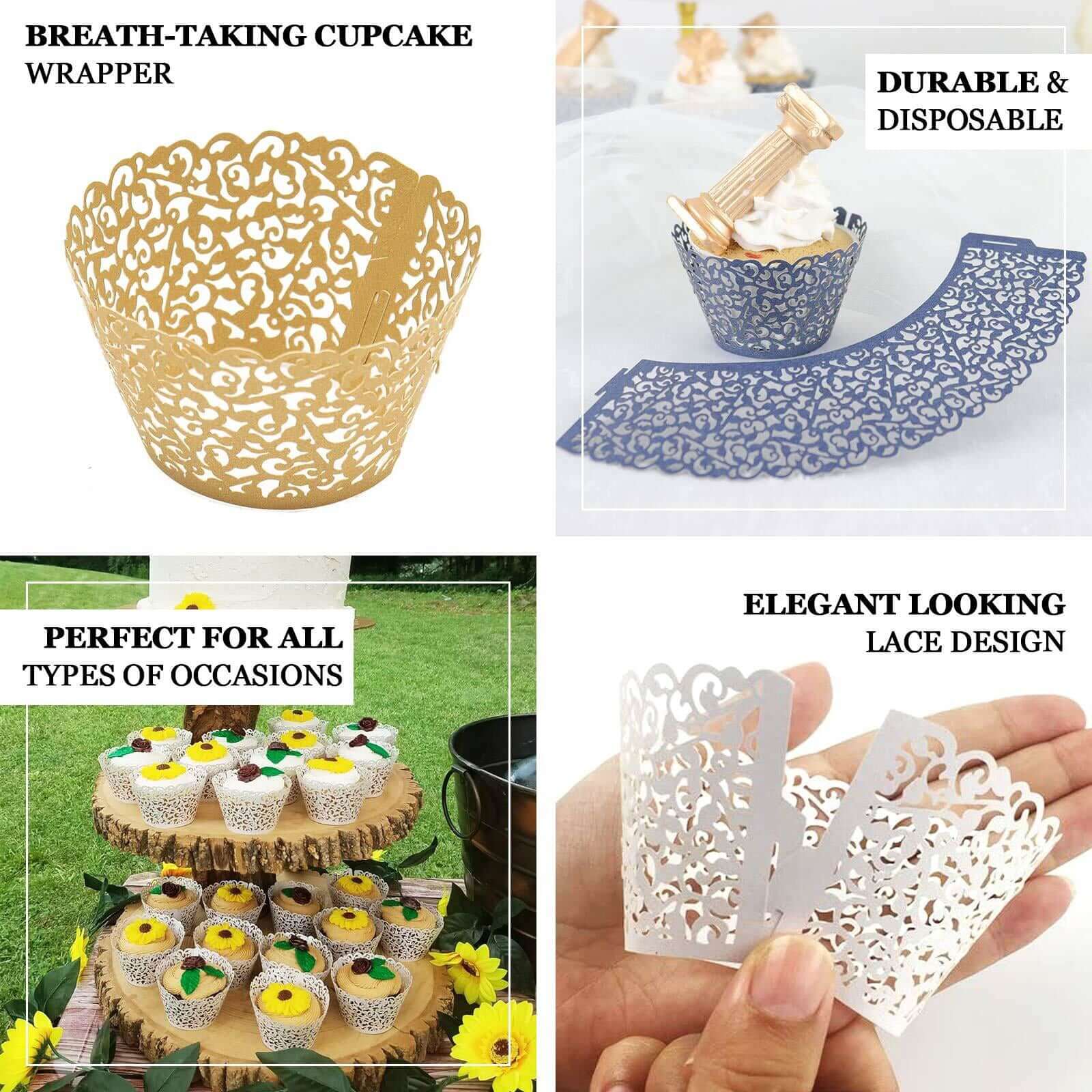 25-Pack Paper Cupcake Wrappers Black Lace Laser Cut Design - Muffin Baking Cup Trays for Events - Image 4