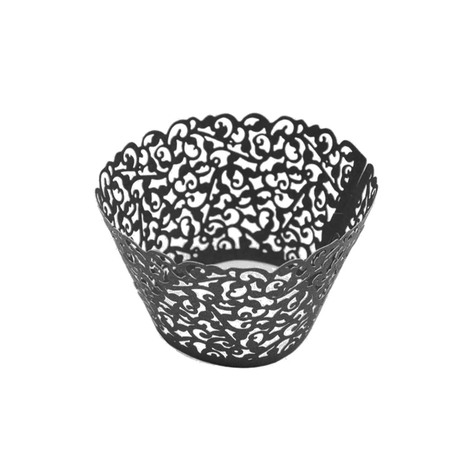 25-Pack Paper Cupcake Wrappers Black Lace Laser Cut Design - Muffin Baking Cup Trays for Events - Image 7