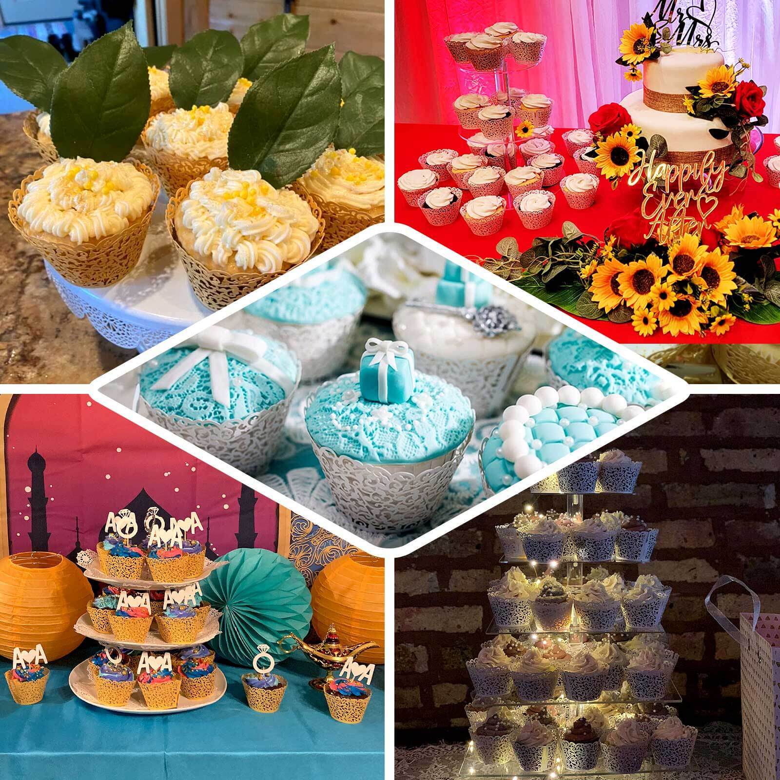 25-Pack Paper Cupcake Wrappers Blush Lace Laser Cut Design - Muffin Baking Cup Trays for Events - Image 5