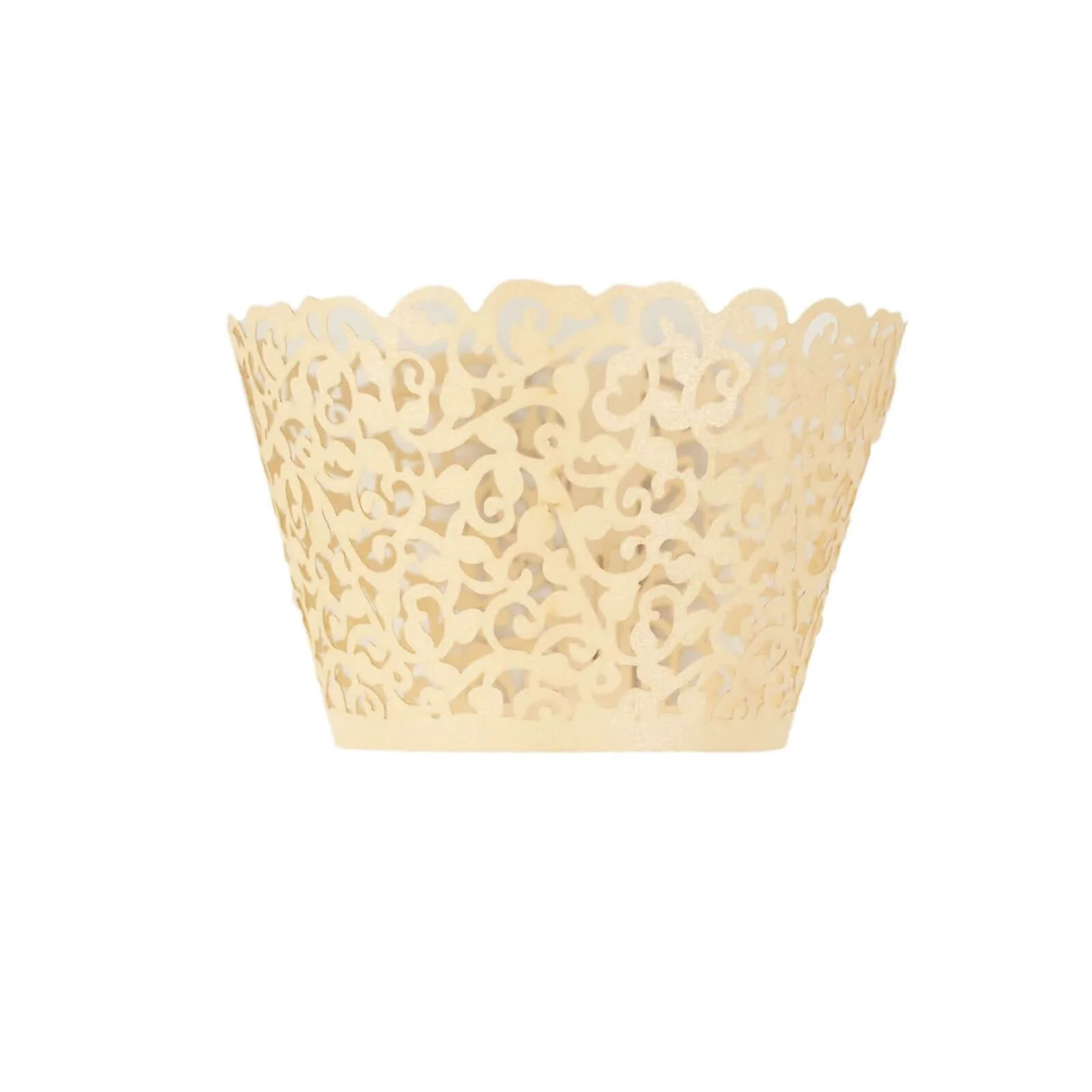 25-Pack Paper Cupcake Wrappers Ivory Lace Laser Cut Design - Muffin Baking Cup Trays for Events - Image 15
