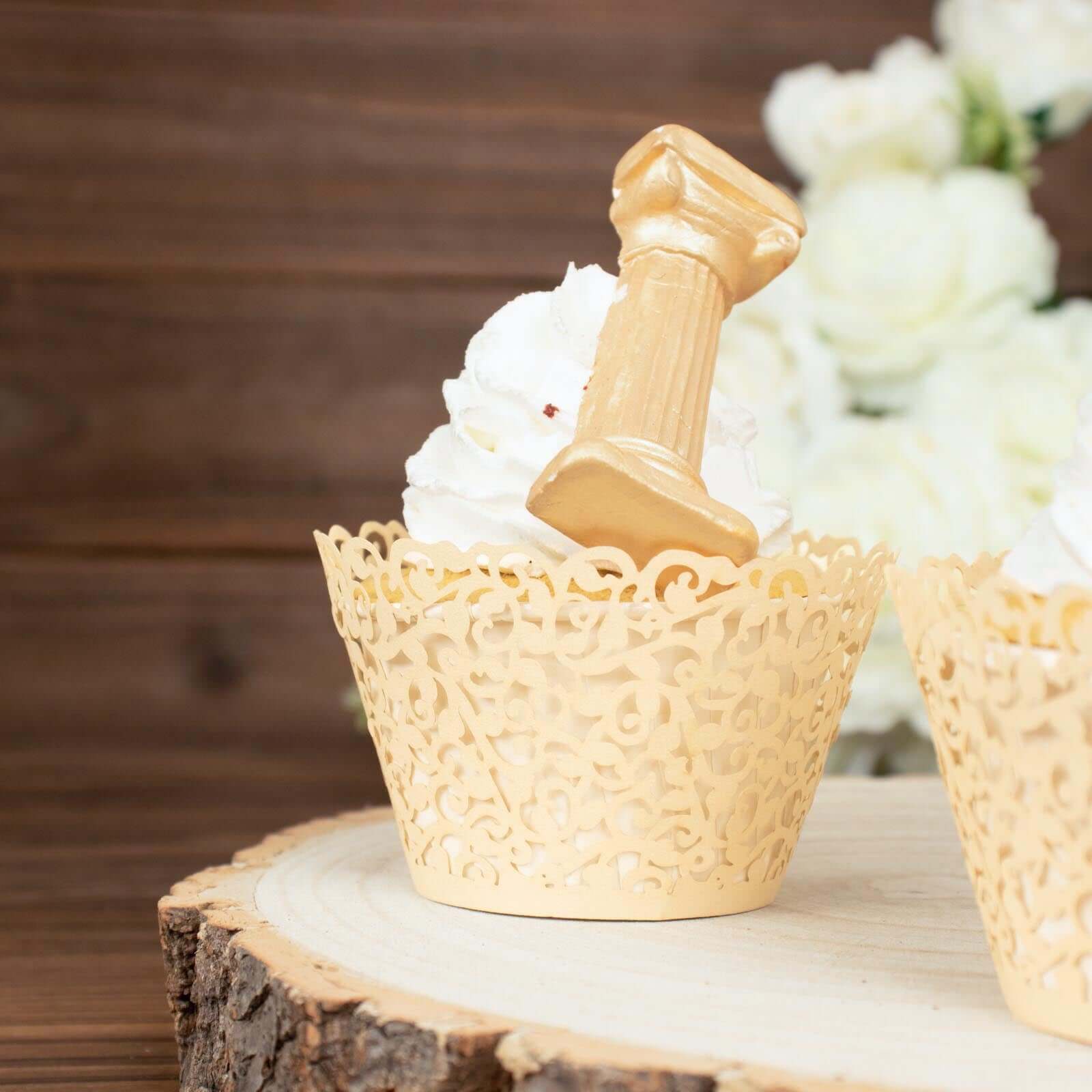 25-Pack Paper Cupcake Wrappers Ivory Lace Laser Cut Design - Muffin Baking Cup Trays for Events - Image 6