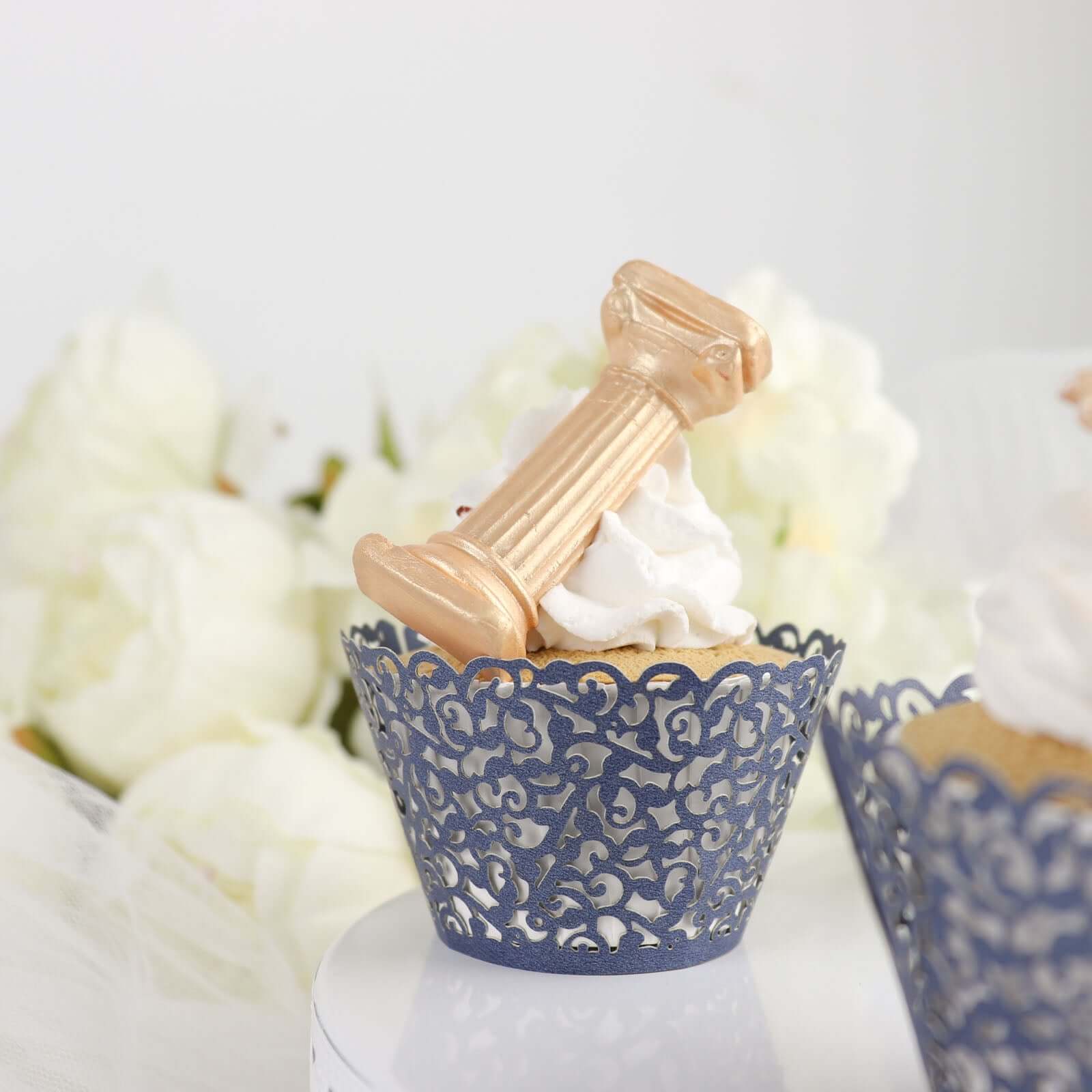 25-Pack Paper Cupcake Wrappers Navy Blue Lace Laser Cut Design - Muffin Baking Cup Trays for Events - Image 16