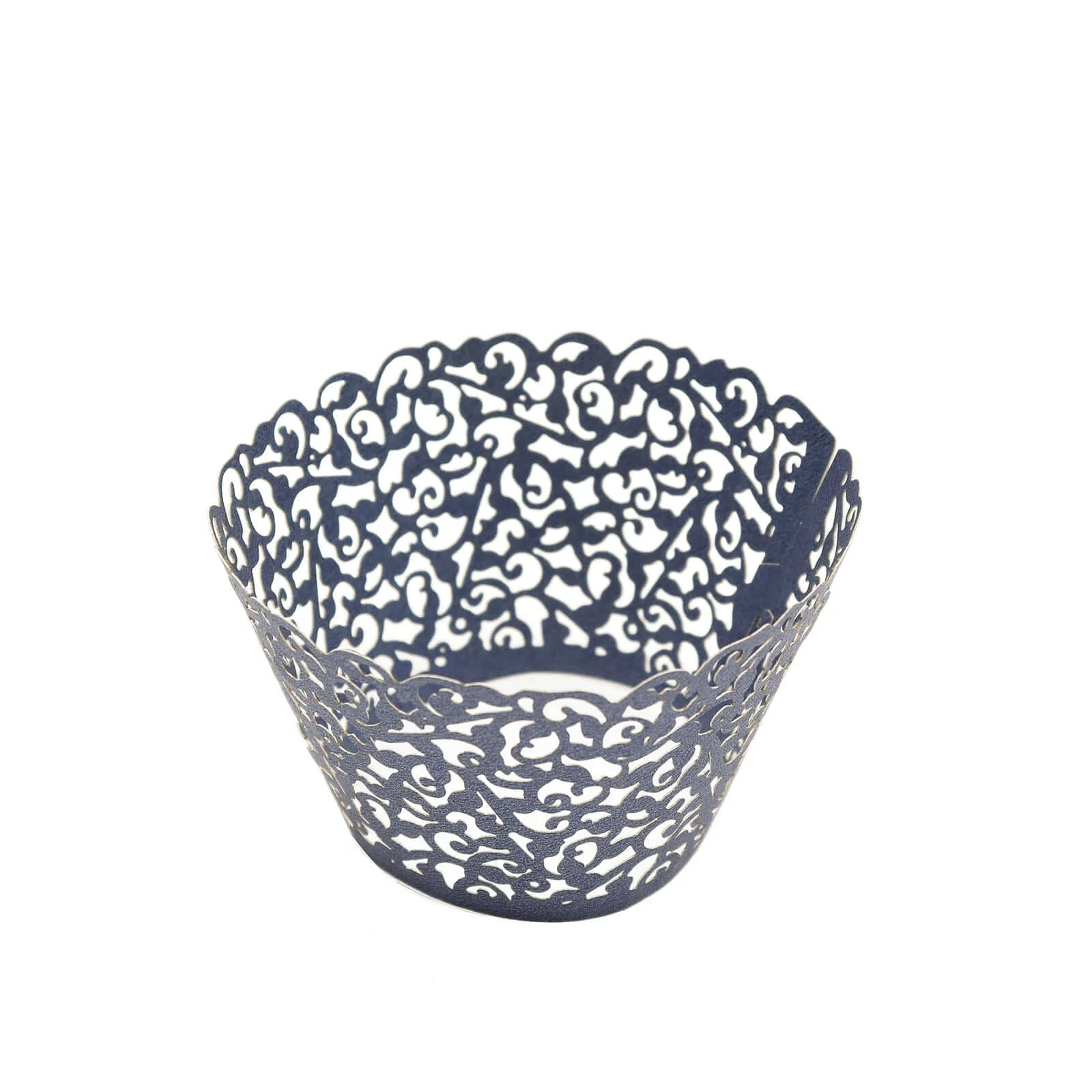 25-Pack Paper Cupcake Wrappers Navy Blue Lace Laser Cut Design - Muffin Baking Cup Trays for Events - Image 19