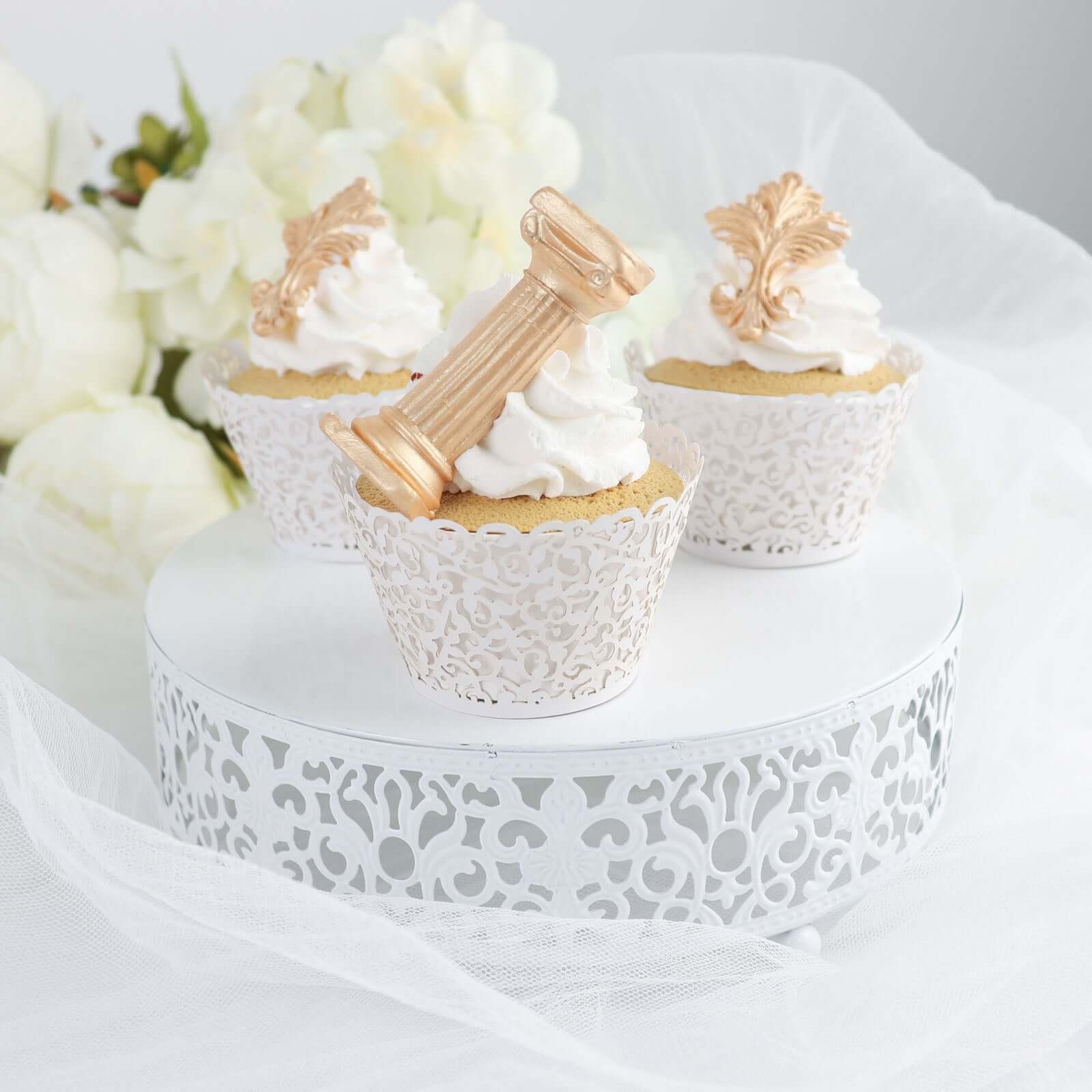 25-Pack Paper Cupcake Wrappers White Lace Laser Cut Design - Muffin Baking Cup Trays for Events - Image 11