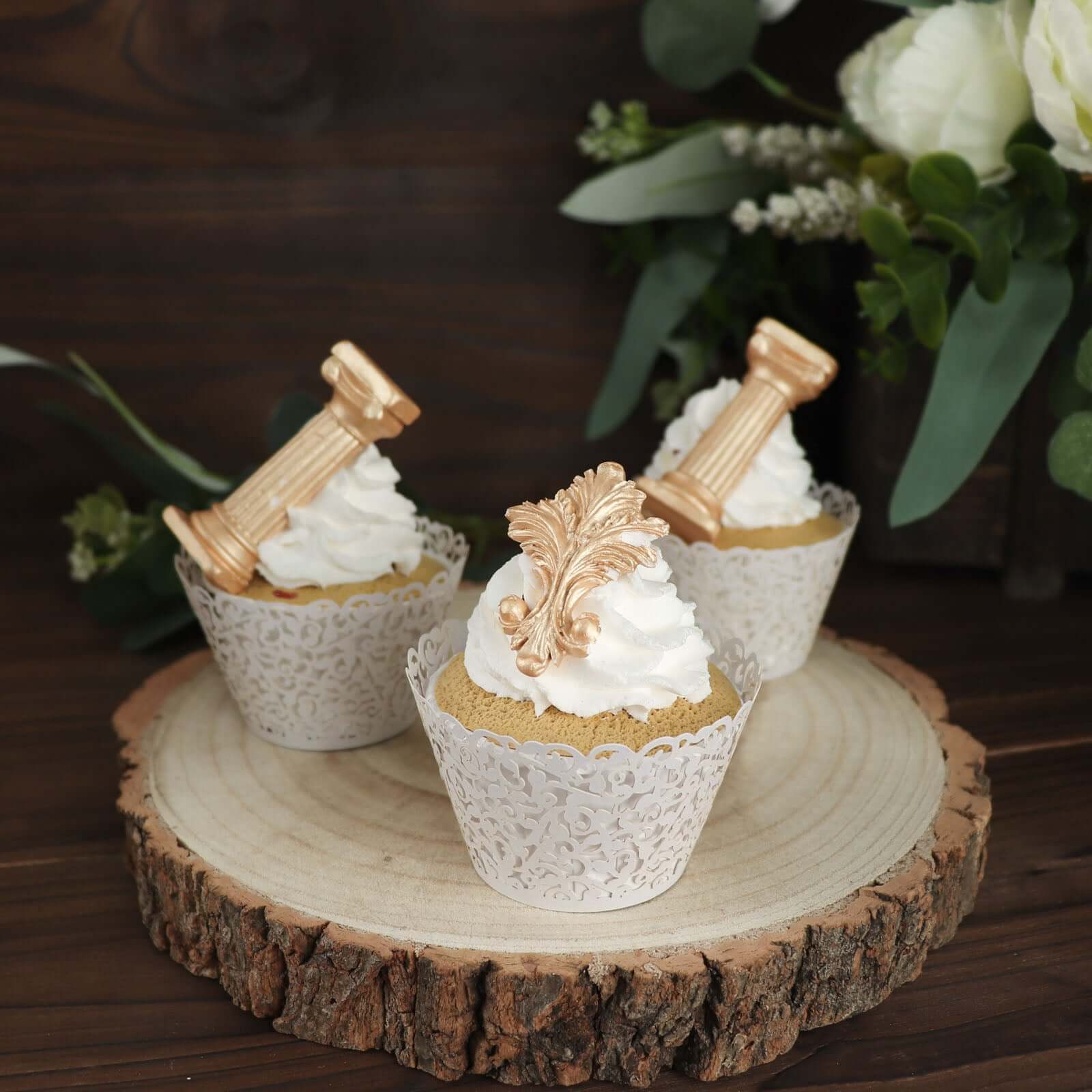 25-Pack Paper Cupcake Wrappers White Lace Laser Cut Design - Muffin Baking Cup Trays for Events - Image 6