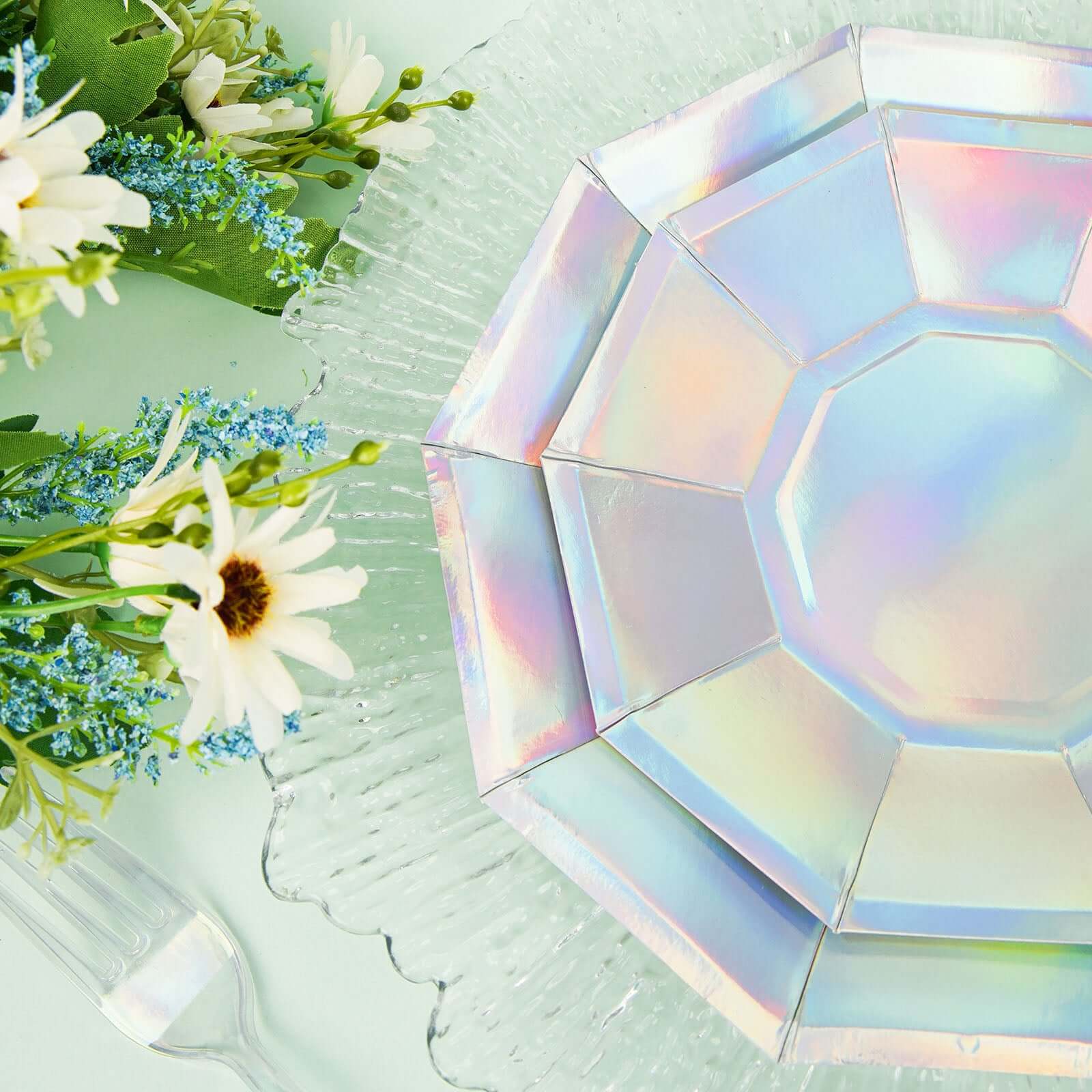 25-Pack Paper Decagon Dinner Plates 9" Iridescent - Disposable Holographic Party Plates for Starry Night & Fairytale Themes - Image 10