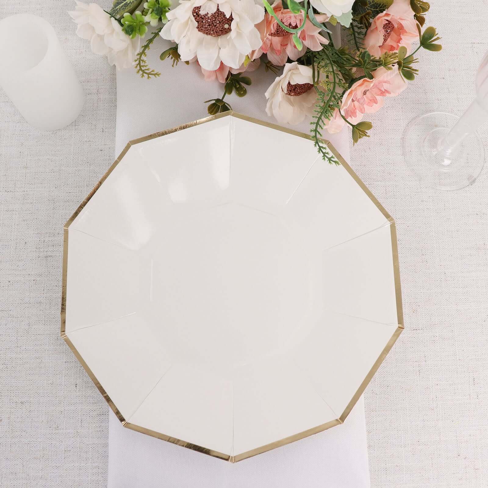 25-Pack Paper Decagon Dinner Plates 9" White with Gold Foil Rim - Geometric Disposable Party Plates for Banquets & Celebrations - Image 11