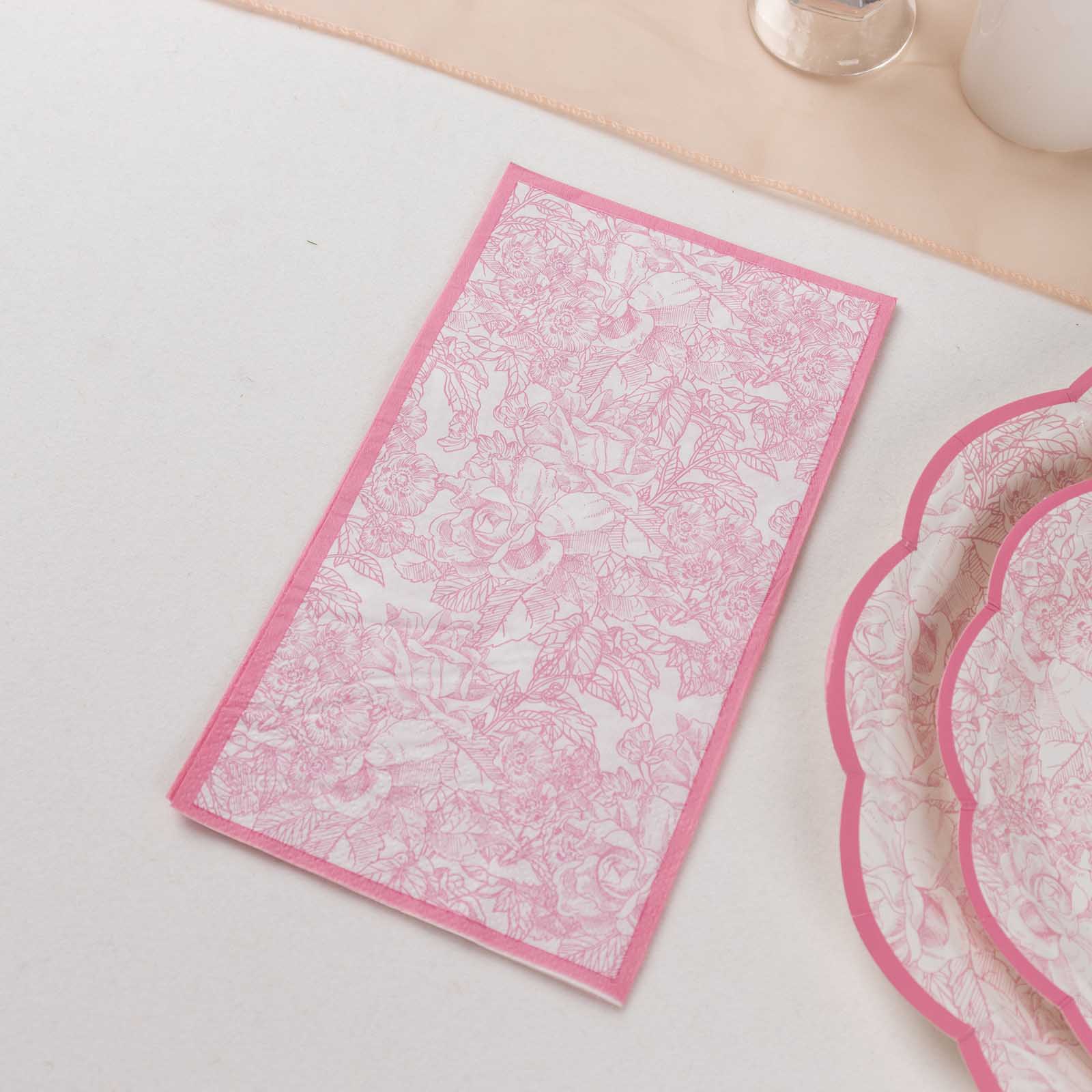 25-Pack Paper Dinner Napkins 2 Ply Pink with French Toile Pattern - Soft and Absorbent Disposable Napkins - Image 4