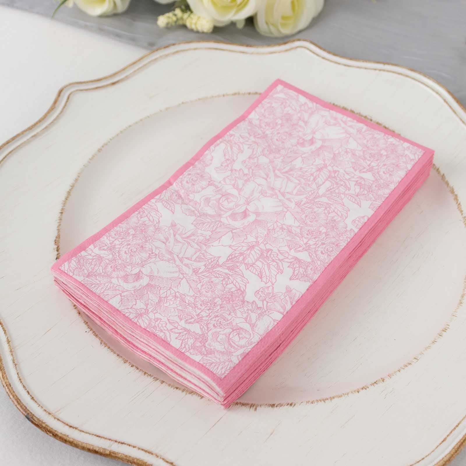 25-Pack Paper Dinner Napkins 2 Ply Pink with French Toile Pattern - Soft and Absorbent Disposable Napkins - Image 5
