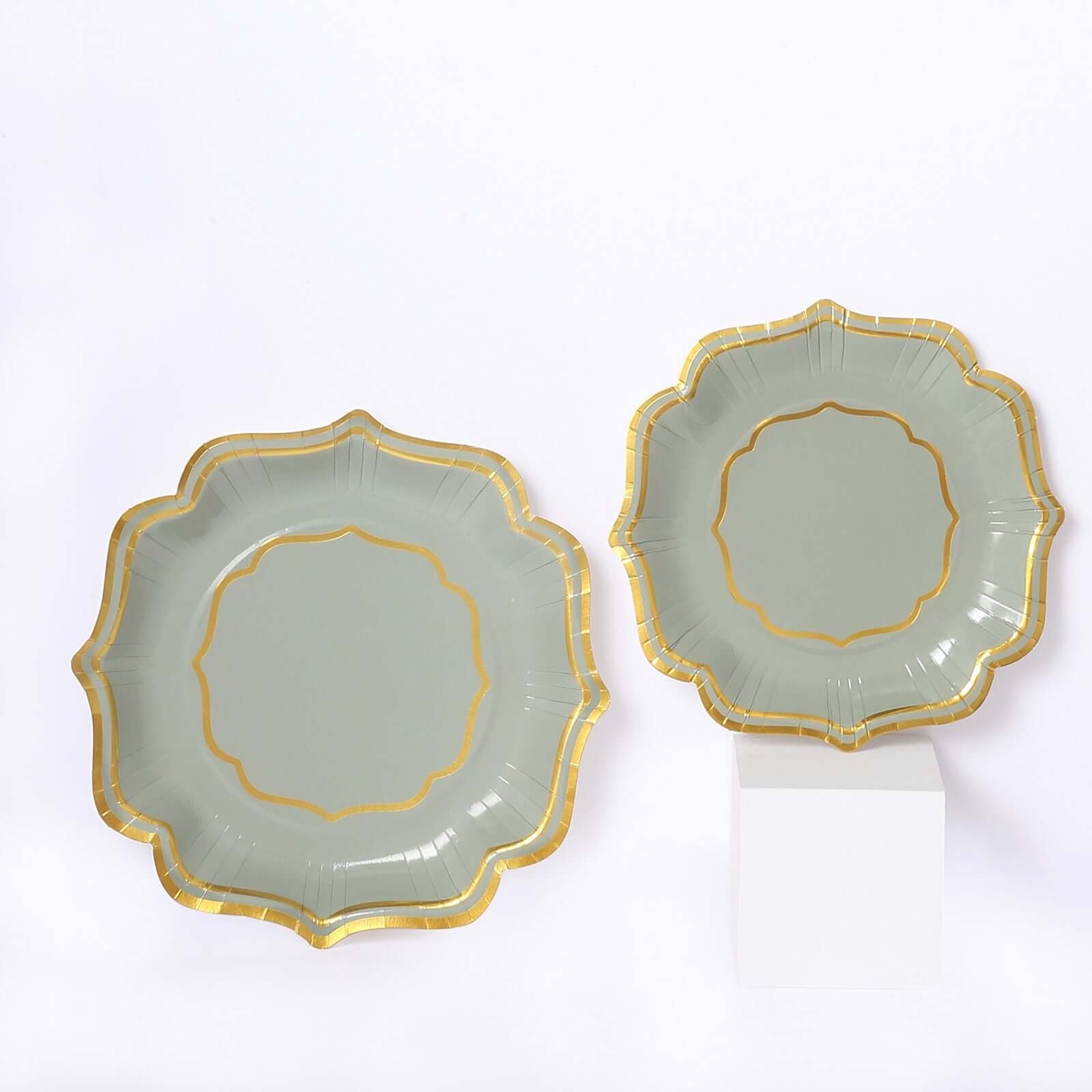 25-Pack Paper Dinner Plates 10" Sage Green with Gold Scallop Rim - 300GSM Disposable Party Plates - Image 14