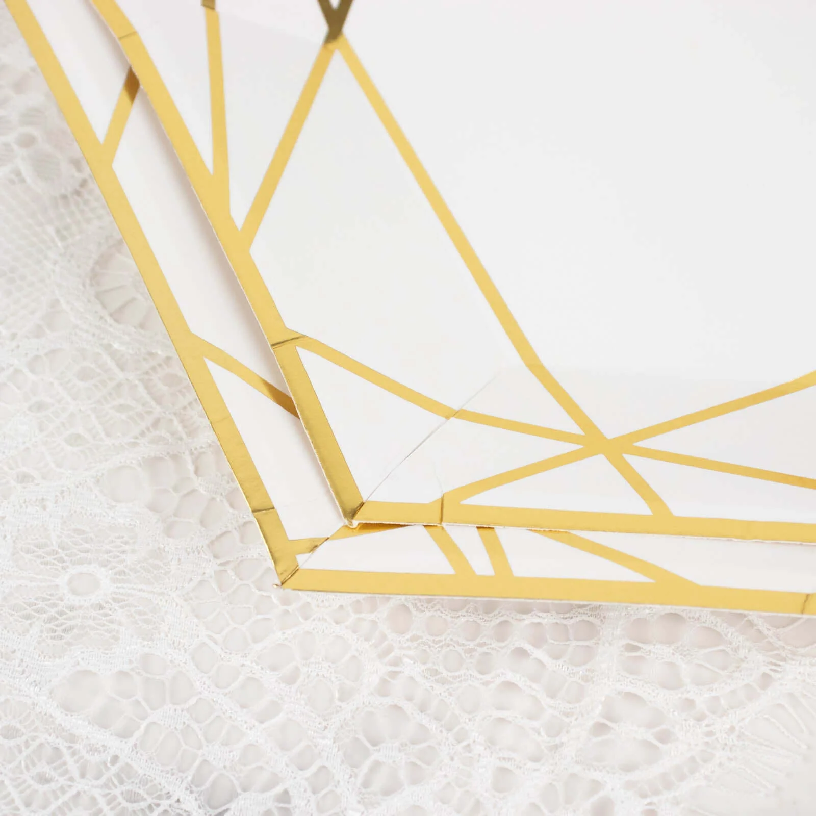 25-Pack Paper Hexagon Dessert Plates 7" White with Gold Geometric Lines & Rim - 300GSM Disposable Geometric Appetizer Salad Plates for Weddings & Cocktail Parties - Image 15