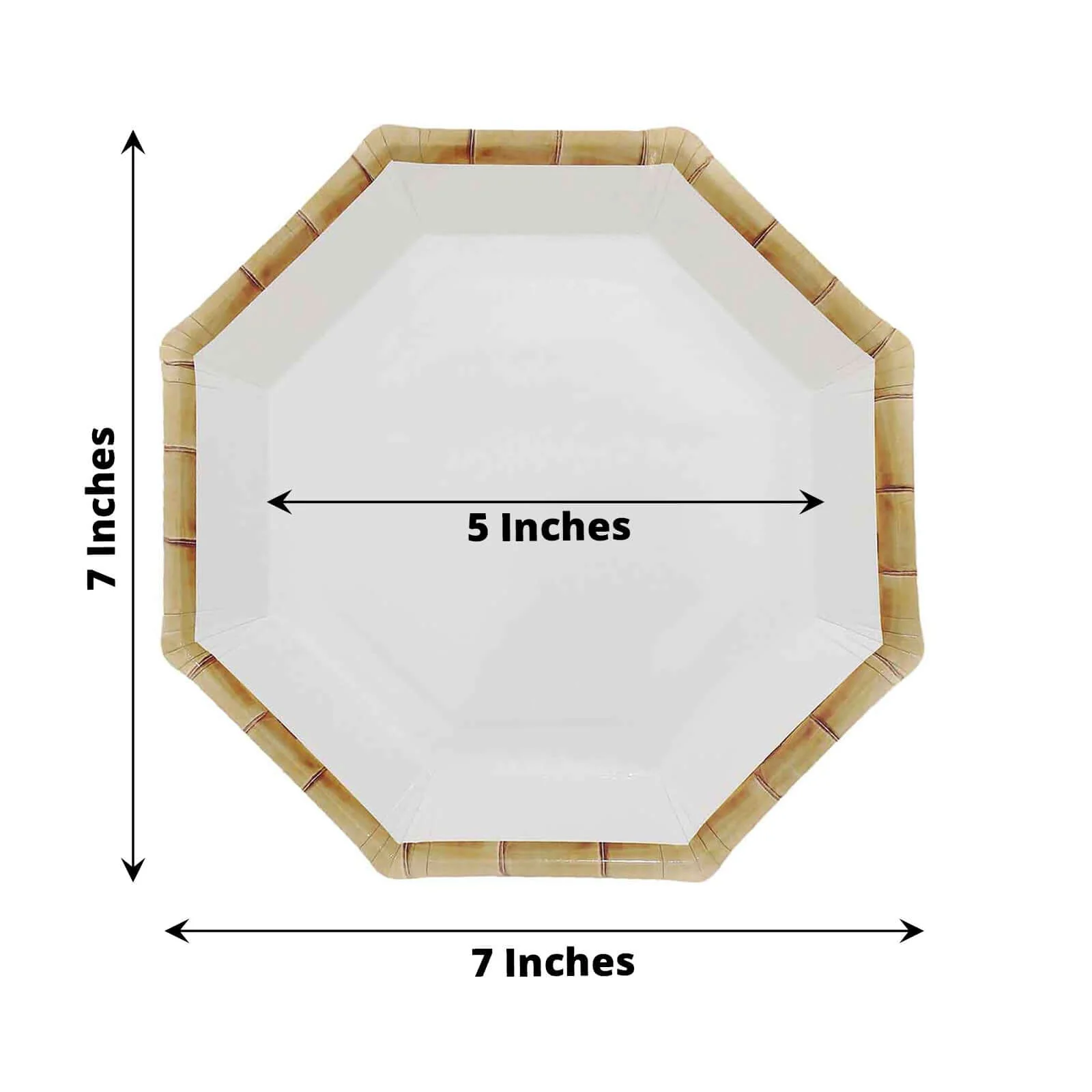 25-Pack Paper Octagonal Dessert Plates 7" White with Bamboo Print Rim - Disposable Geometric Appetizer Salad Plates for Tropical & Beach Themed Celebrations - Image 3