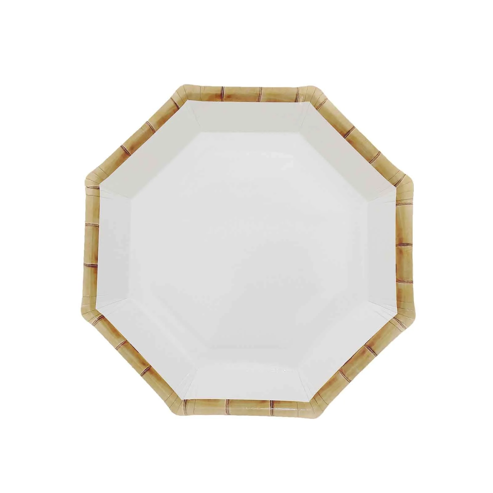 25-Pack Paper Octagonal Dessert Plates 7" White with Bamboo Print Rim - Disposable Geometric Appetizer Salad Plates for Tropical & Beach Themed Celebrations - Image 7
