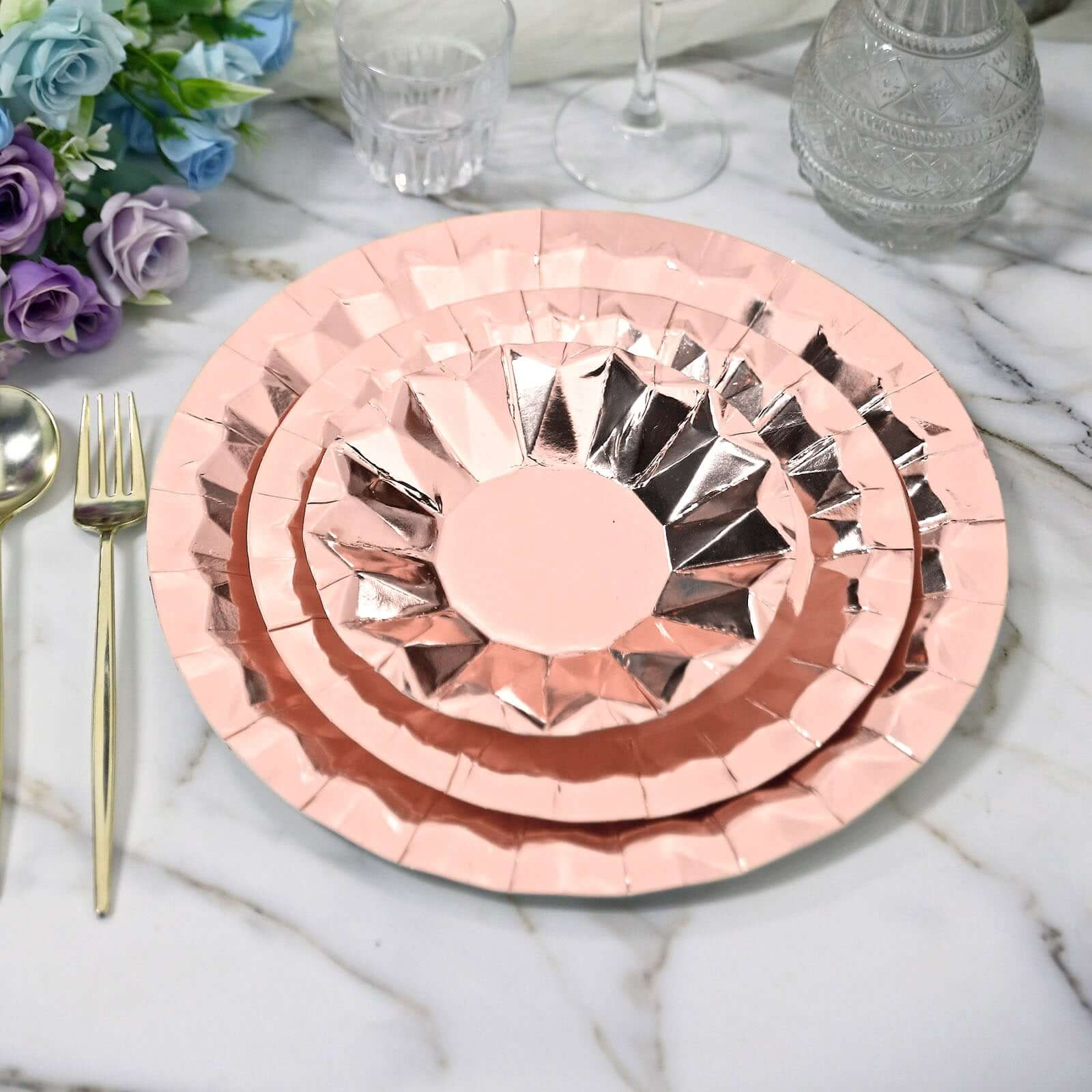 25-Pack Paper Round Charger Plates 12" Metallic Rose Gold with Geometric Prism Design - 400GSM Disposable Serving Trays - Image 12