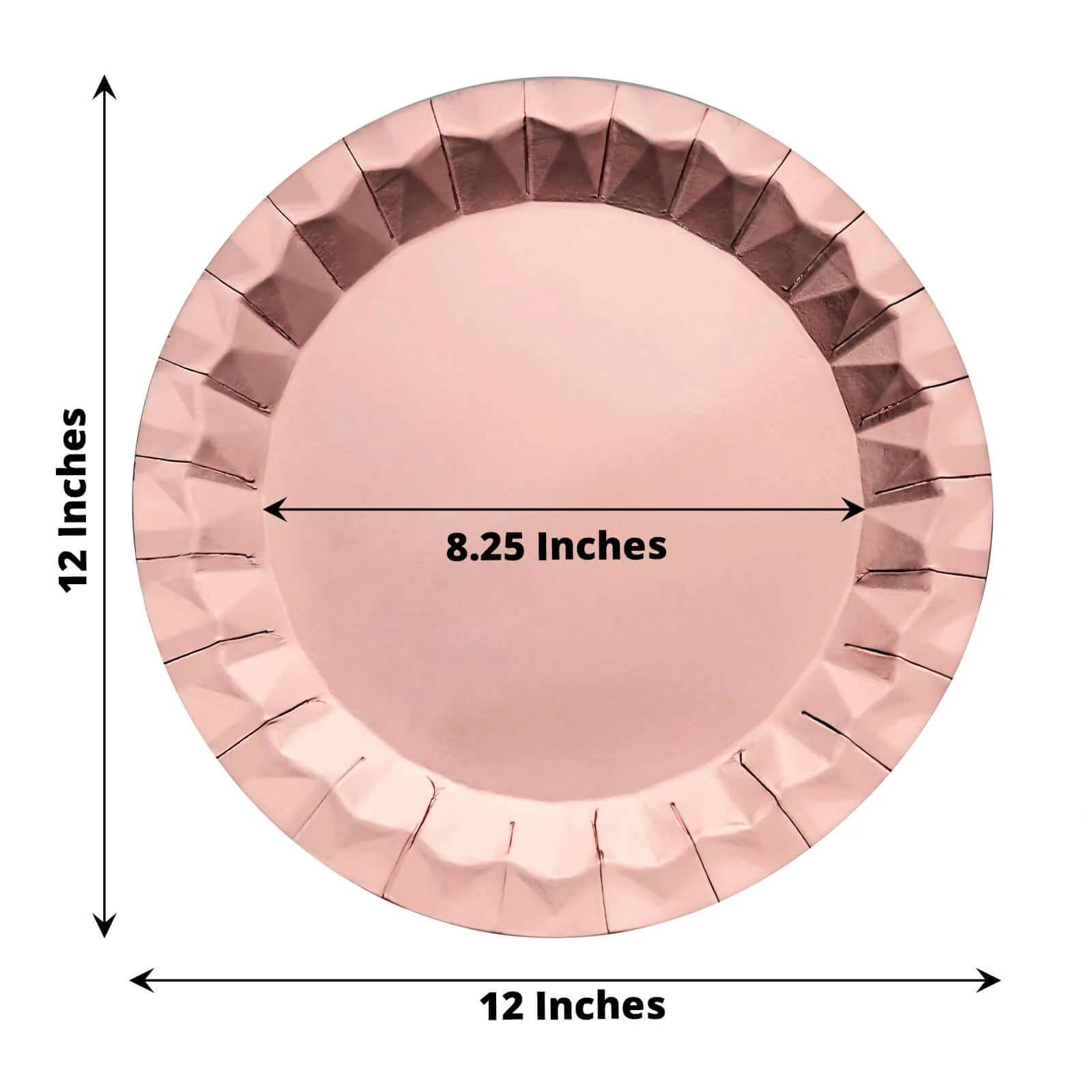 25-Pack Paper Round Charger Plates 12" Metallic Rose Gold with Geometric Prism Design - 400GSM Disposable Serving Trays - Image 3