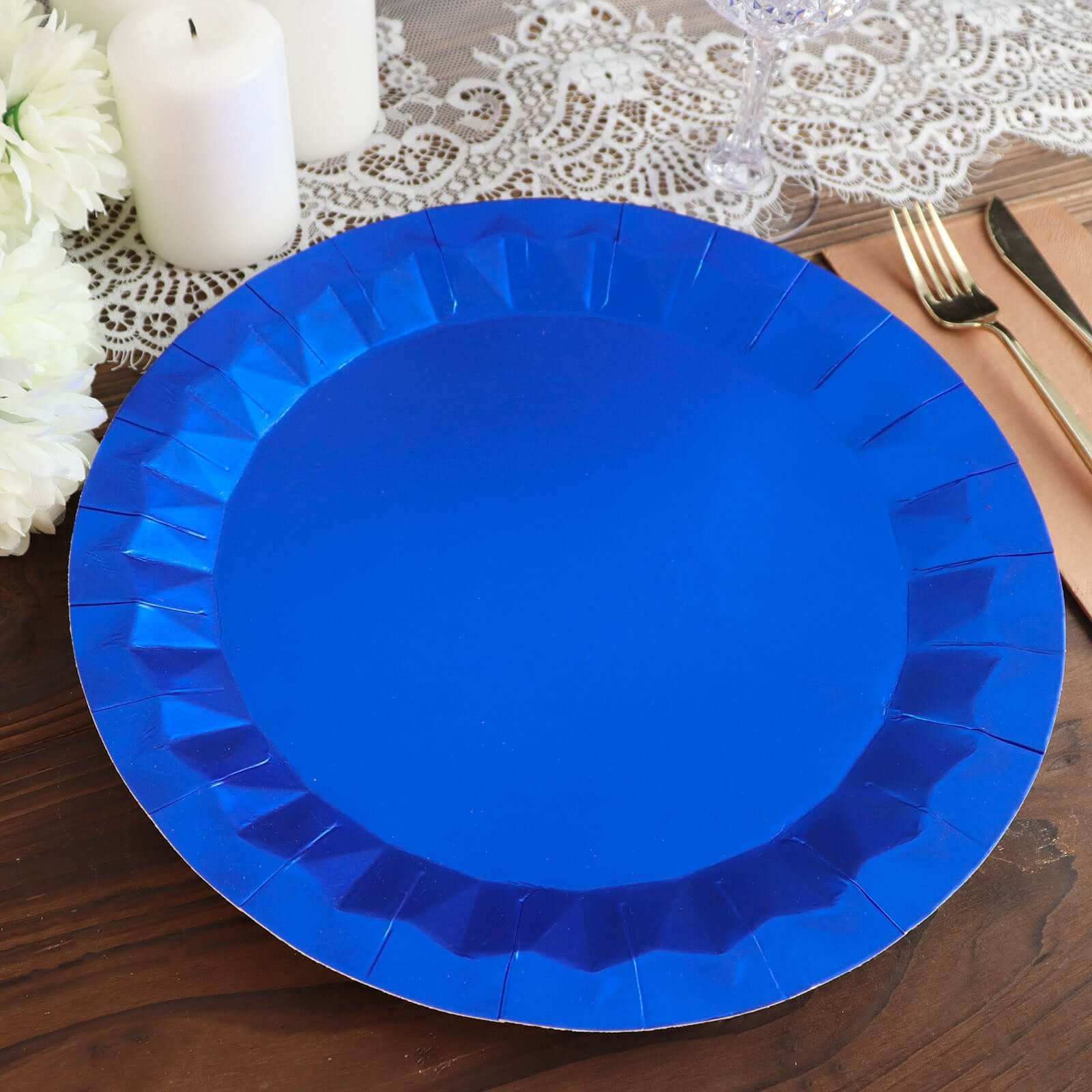 25-Pack Paper Round Charger Plates 12" Royal Blue with Geometric Prism Design - 400GSM Disposable Serving Trays - Image 8