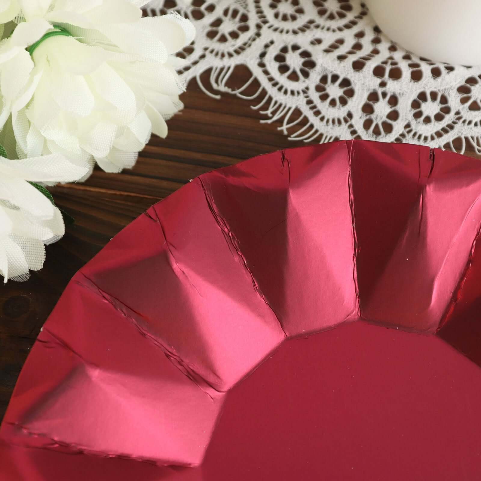 25-Pack Paper Round Dessert Plates 7" Burgundy with Geometric Prism Rim - 400GSM Disposable Appetizer Salad Plates - Image 17
