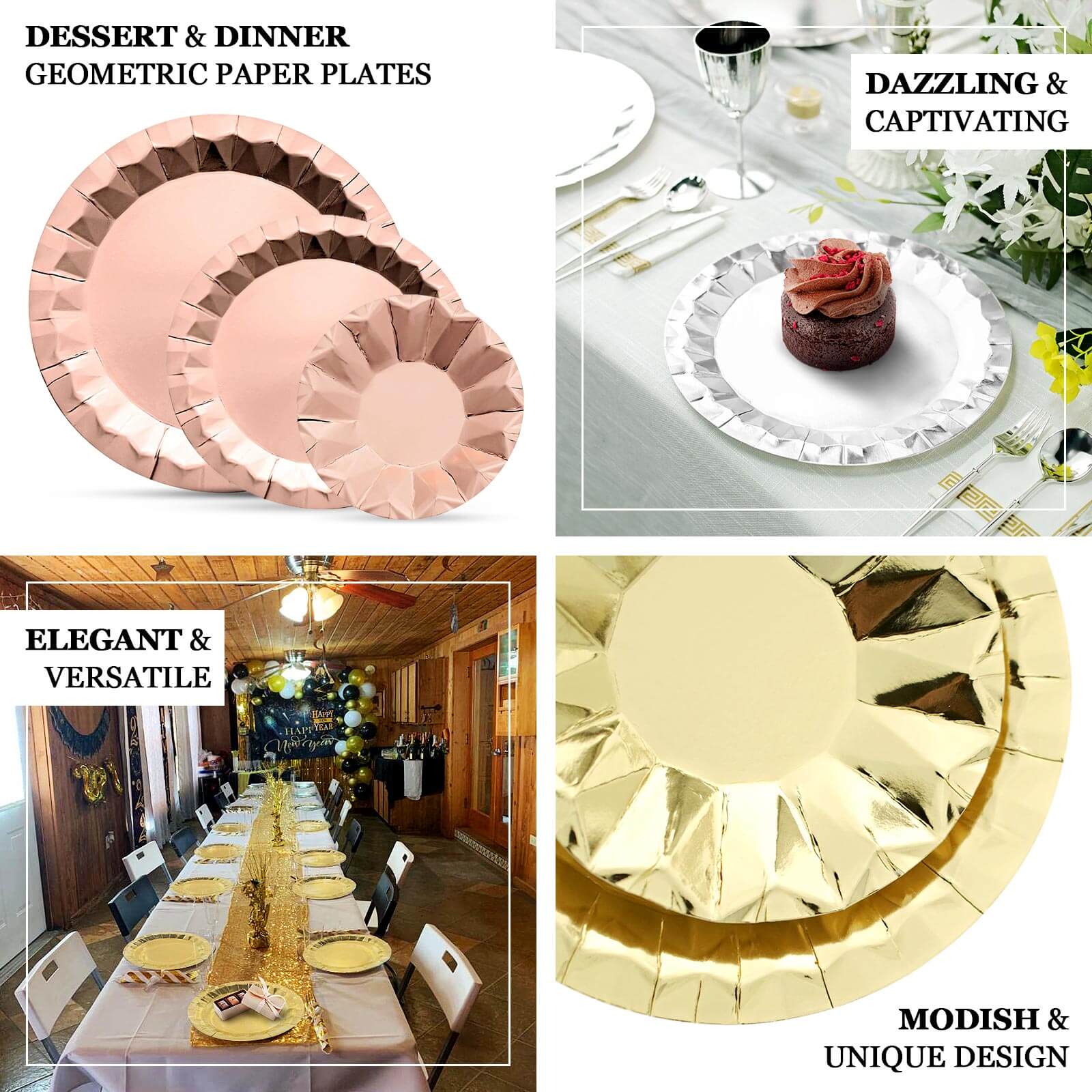 25-Pack Paper Round Dessert Plates 7" Burgundy with Geometric Prism Rim - 400GSM Disposable Appetizer Salad Plates - Image 4