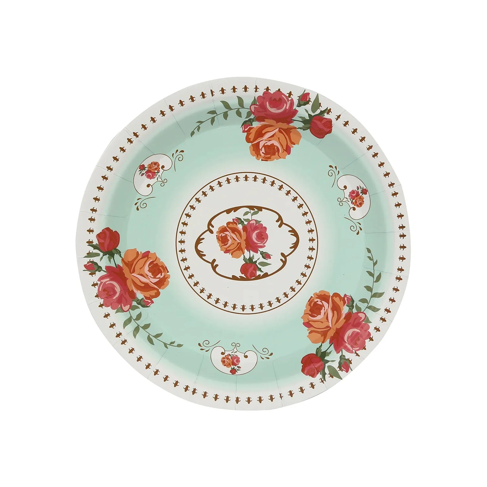25-Pack Paper Round Dessert Plates 7" Light Turquoise with Vintage Rose Flower Print - Disposable Appetizer Salad Plates for High Tea Gatherings & Romantic Celebrations - Image 6