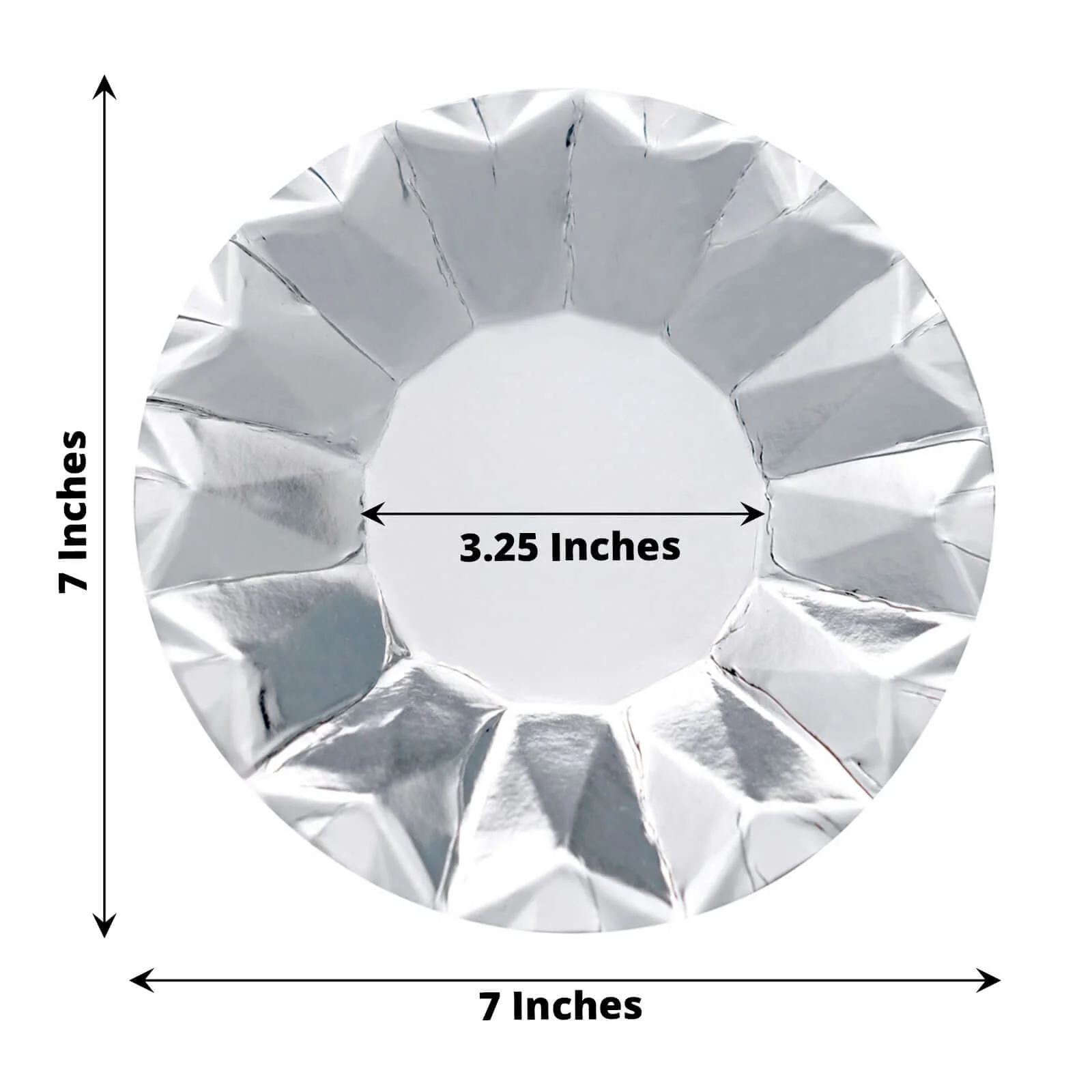 25-Pack Paper Round Dessert Plates 7" Metallic Silver with Geometric Prism Rim - 400GSM Disposable Appetizer Salad Plates - Image 3