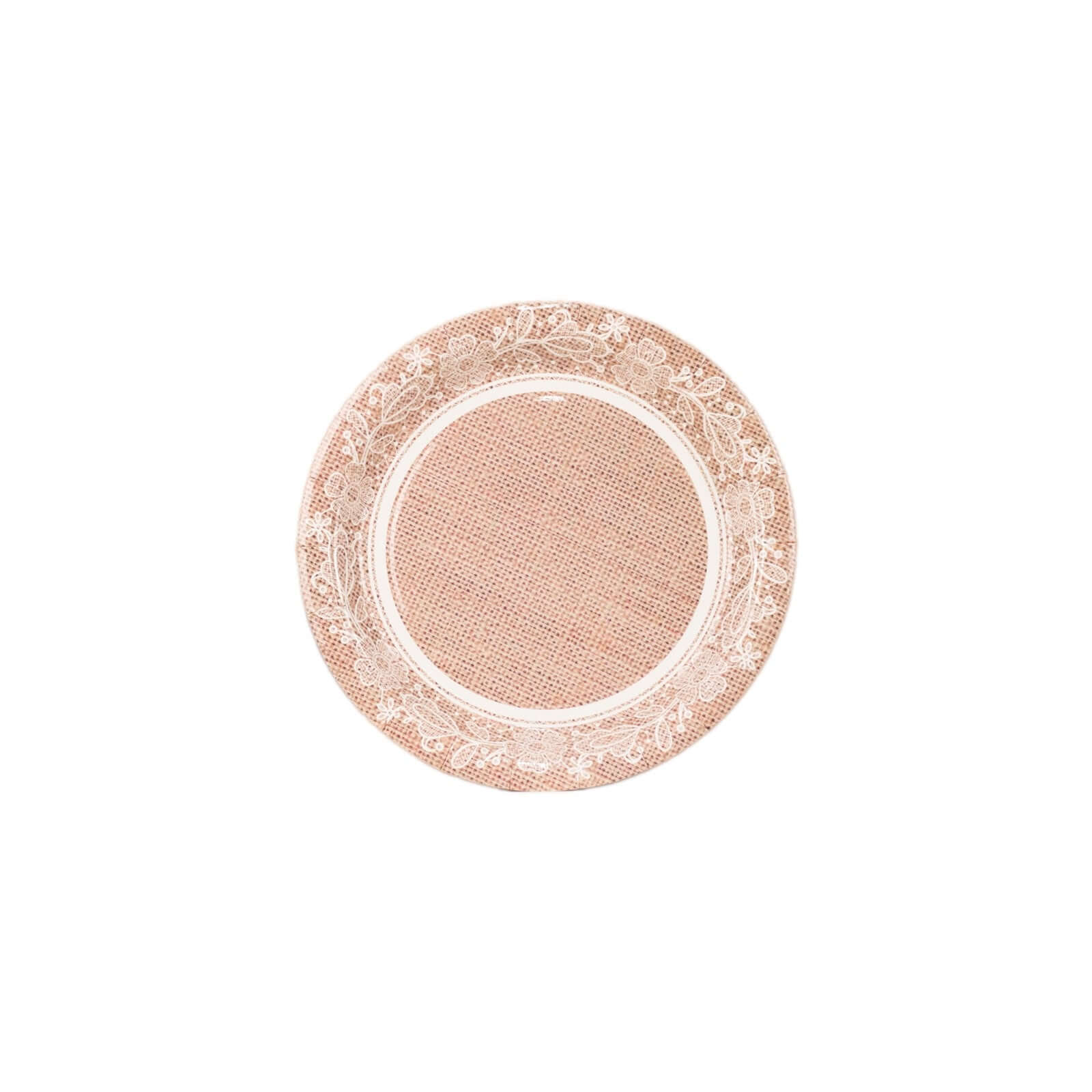 25-Pack Paper Round Dessert Plates 7" Natural Burlap Print with Floral Lace Rim - Disposable Rustic Appetizer Salad Plates for Farmhouse Themes & Celebrations - Image 10