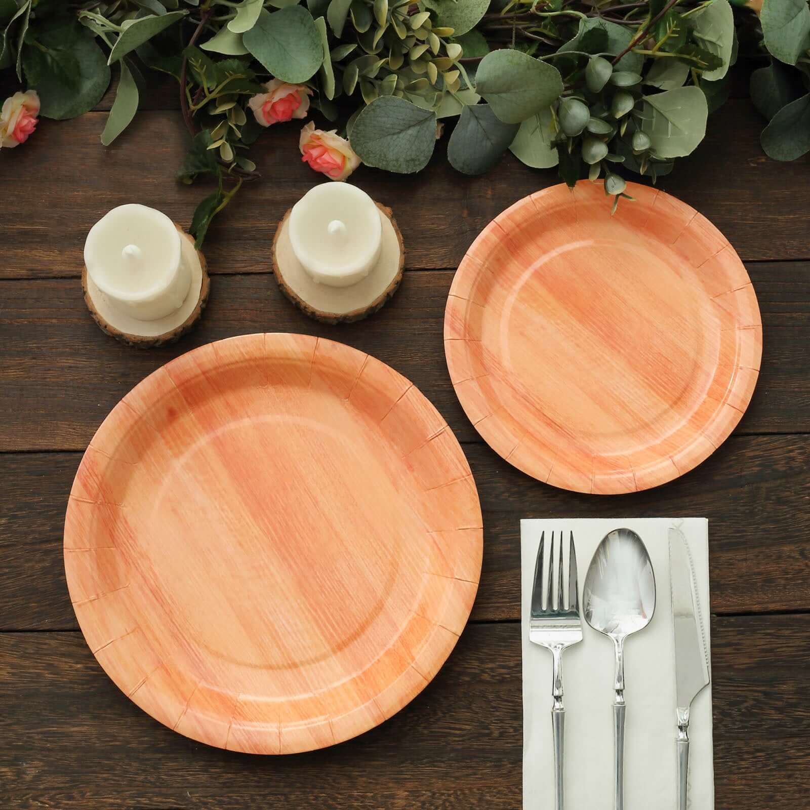 25-Pack Paper Round Dessert Plates 7" Natural Wood Grain Print - Rustic Farmhouse Style Disposable Appetizer Salad Plates - Image 10