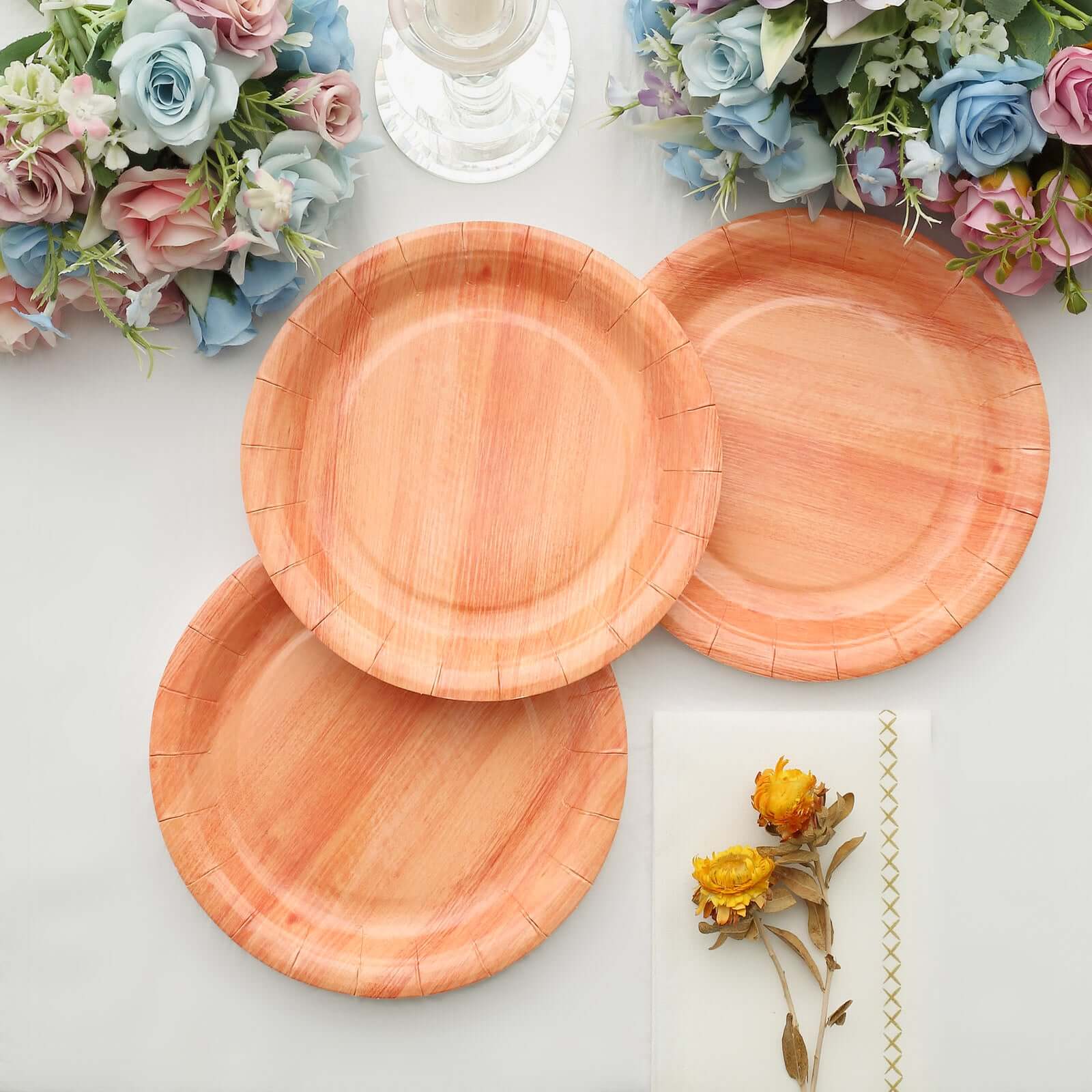 25-Pack Paper Round Dessert Plates 7" Natural Wood Grain Print - Rustic Farmhouse Style Disposable Appetizer Salad Plates - Image 11