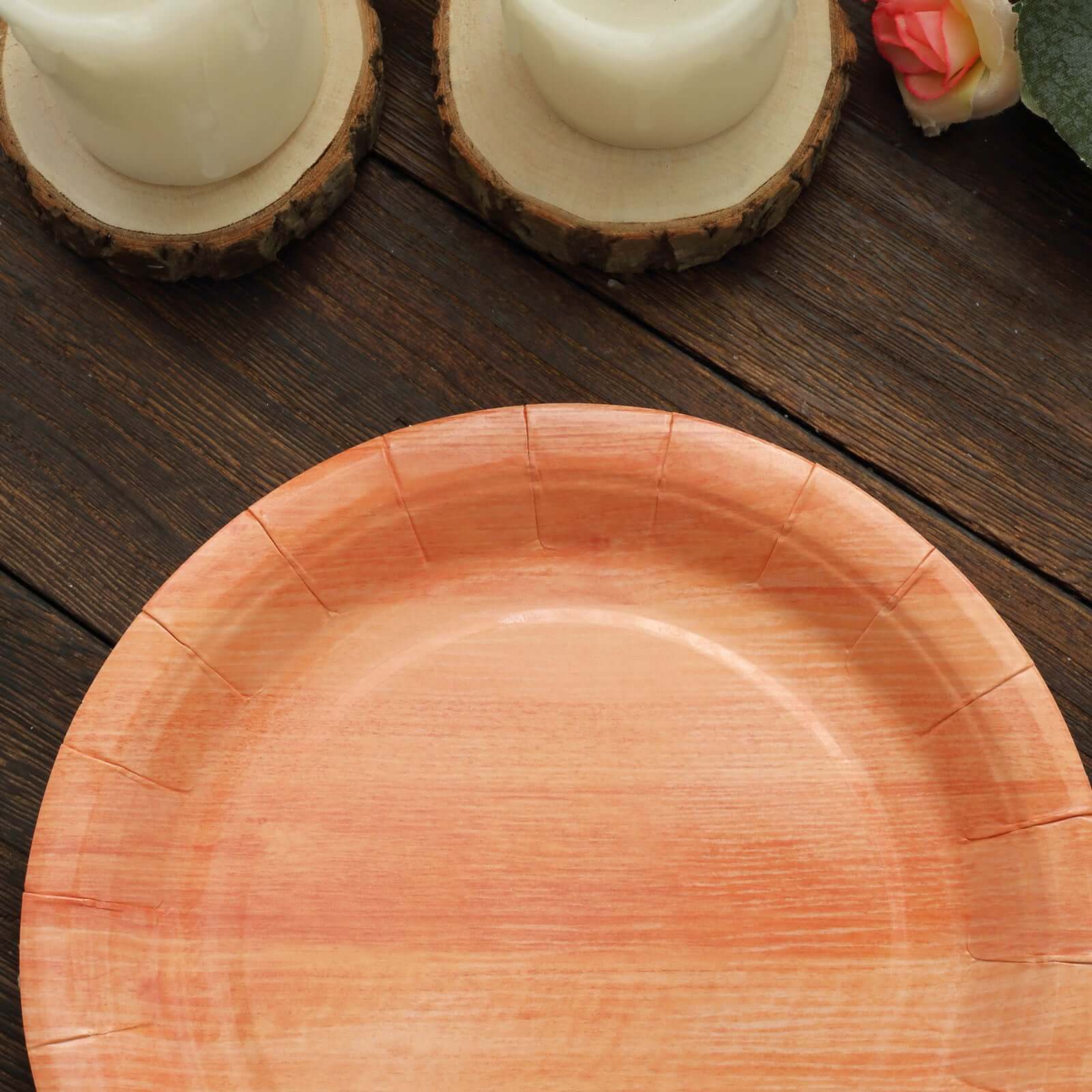 25-Pack Paper Round Dessert Plates 7" Natural Wood Grain Print - Rustic Farmhouse Style Disposable Appetizer Salad Plates - Image 13