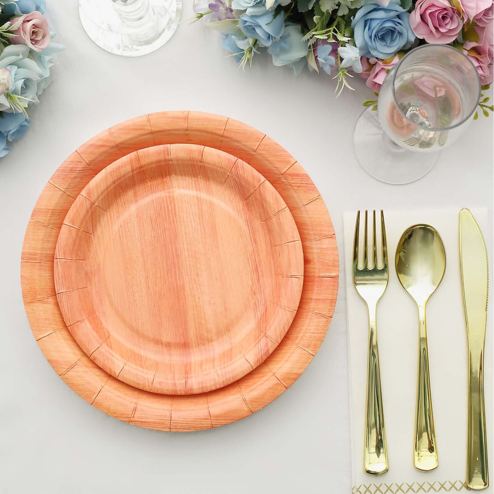 25-Pack Paper Round Dessert Plates 7" Natural Wood Grain Print - Rustic Farmhouse Style Disposable Appetizer Salad Plates - Image 2