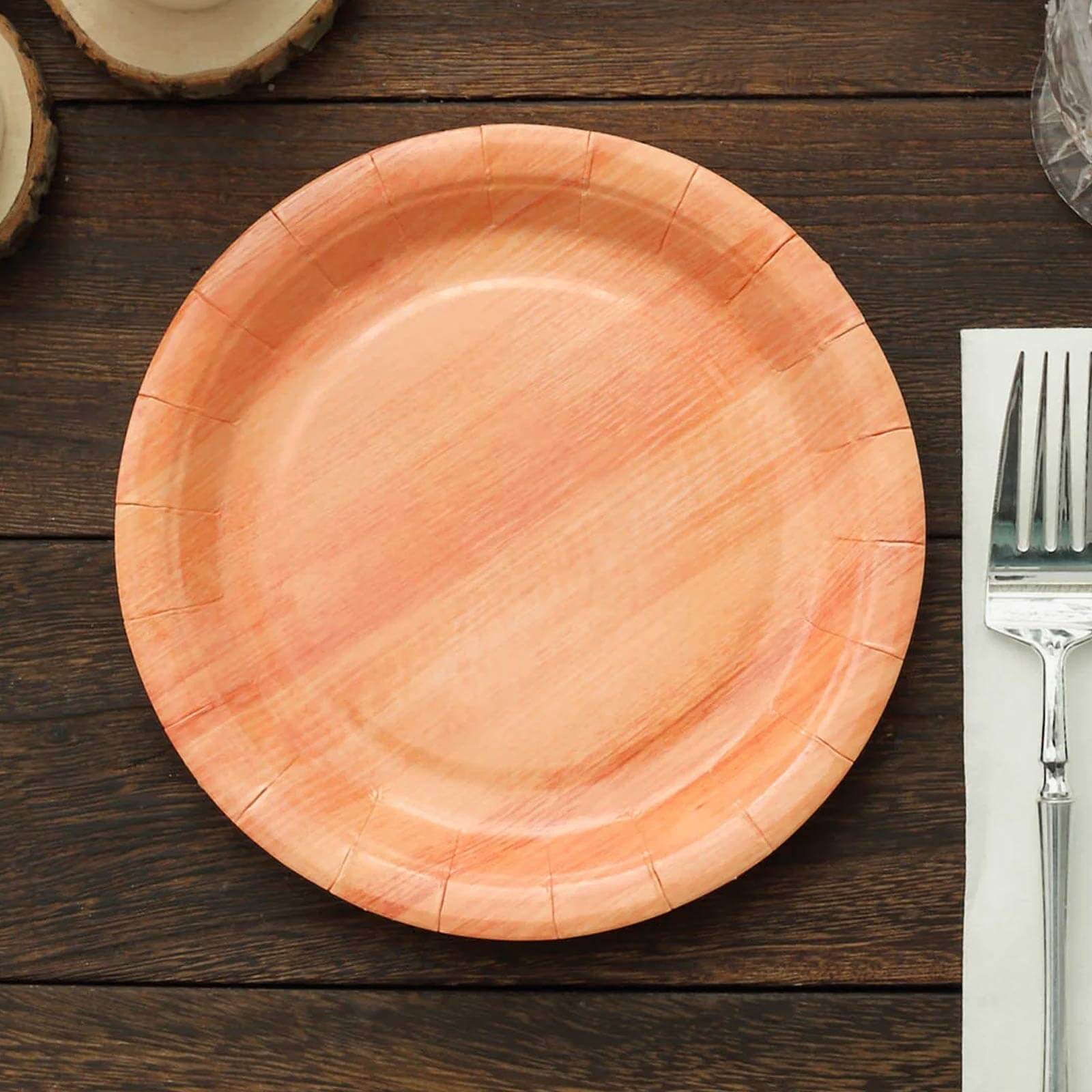 25-Pack Paper Round Dessert Plates 7" Natural Wood Grain Print - Rustic Farmhouse Style Disposable Appetizer Salad Plates - Image 4