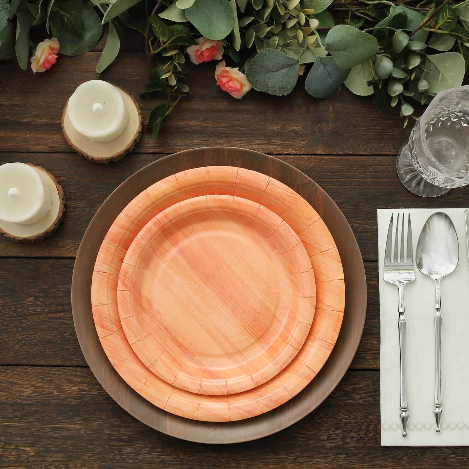 25-Pack Paper Round Dessert Plates 7" Natural Wood Grain Print - Rustic Farmhouse Style Disposable Appetizer Salad Plates - Image 6