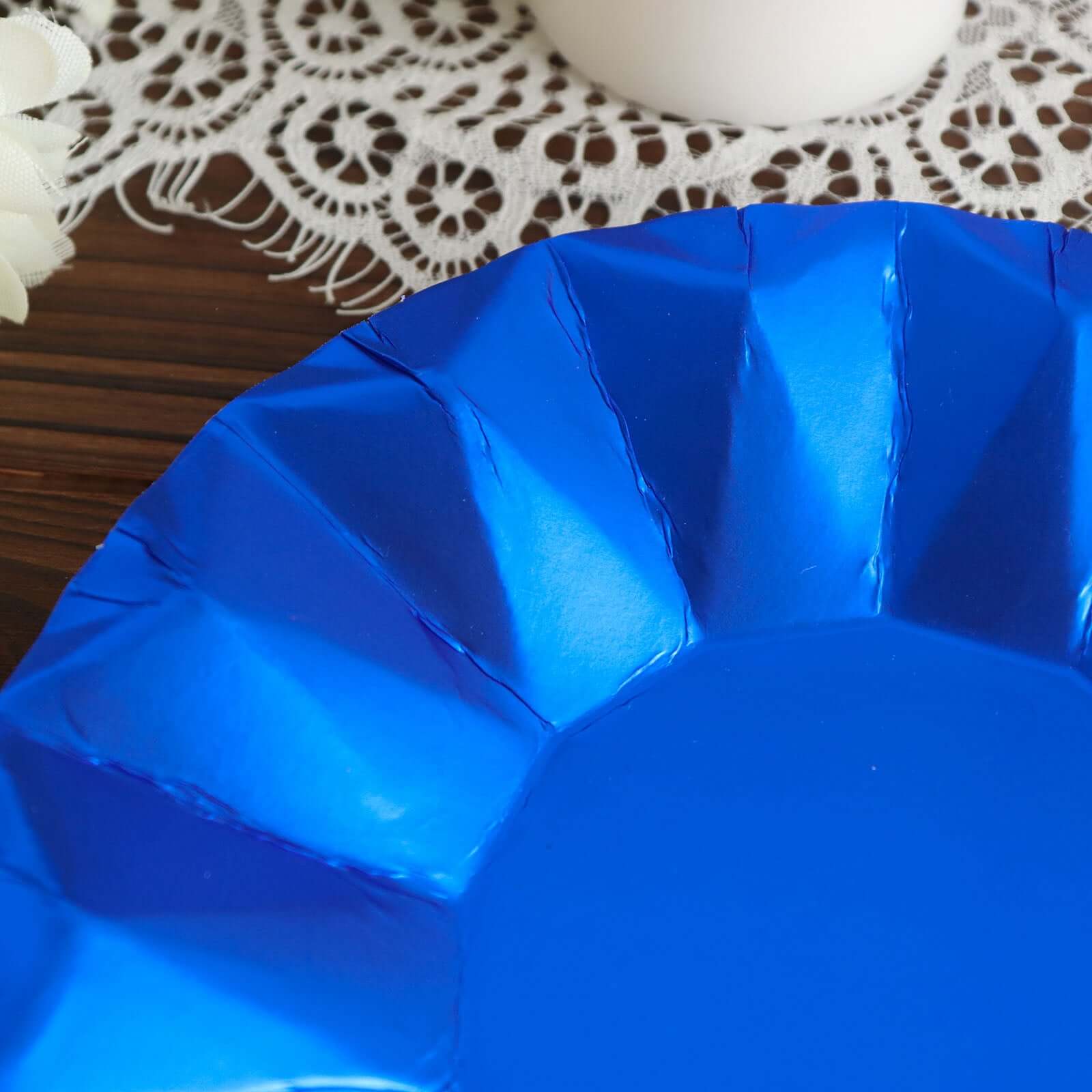 25-Pack Paper Round Dessert Plates 7" Royal Blue with Geometric Prism Rim - 400GSM Disposable Appetizer Salad Plates - Image 14