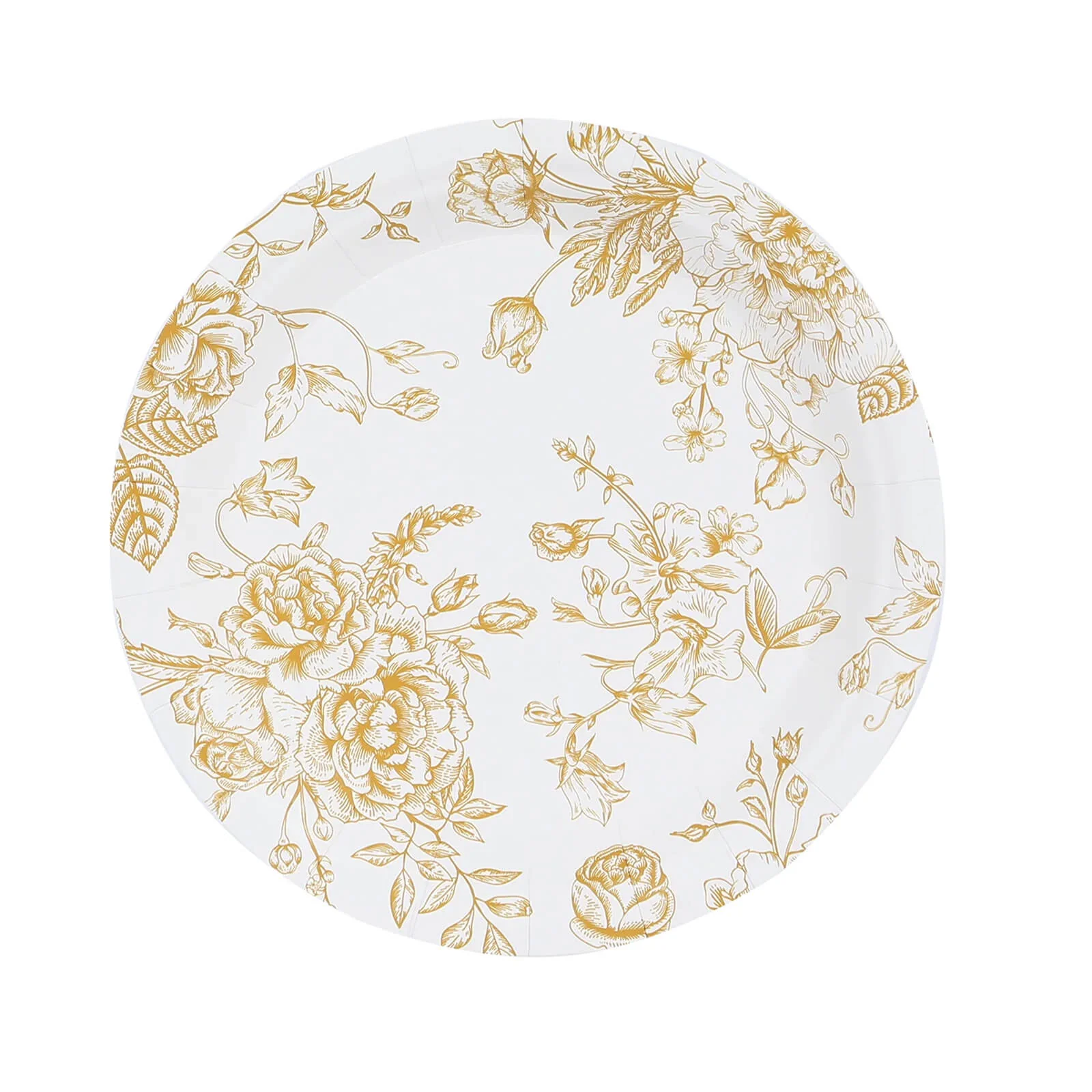 25-Pack Paper Round Dessert Plates 7" White with Gold French Toile Pattern - Disposable Floral Salad Appetizer Plates for Classy Event Decor - Image 6