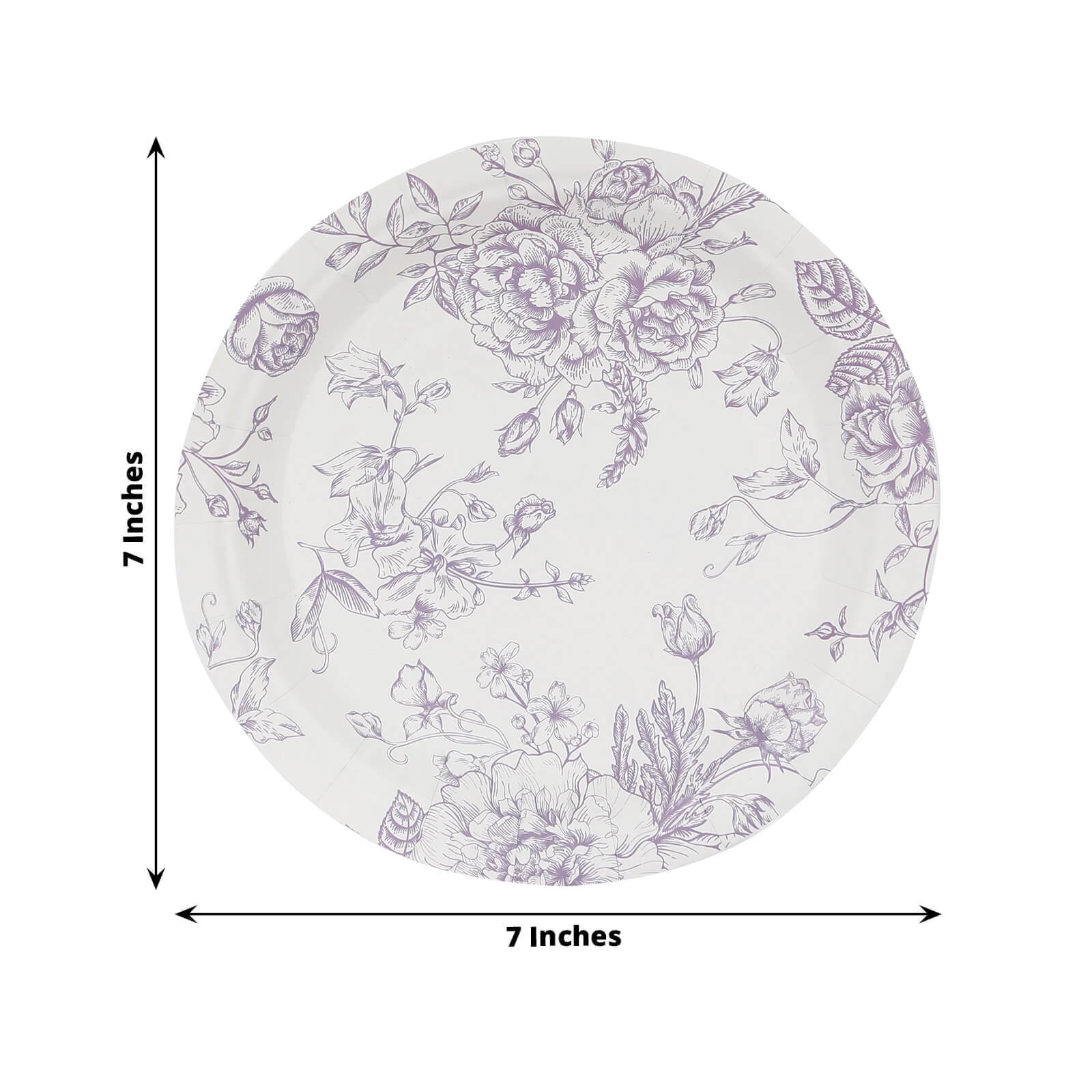25-Pack Paper Round Dessert Plates 7" White with Lavender Lilac French Toile Pattern - Disposable Floral Salad Appetizer Plates - Image 3