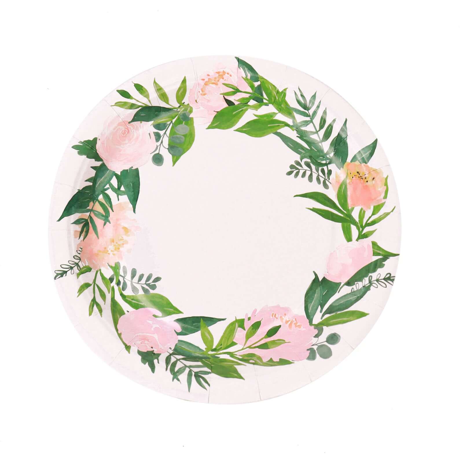 25-Pack Paper Round Dessert Plates 7" White with Rose/Peony Flower Wreath - Disposable Appetizer Salad Plates for Bridal Showers & Garden Parties - Image 12