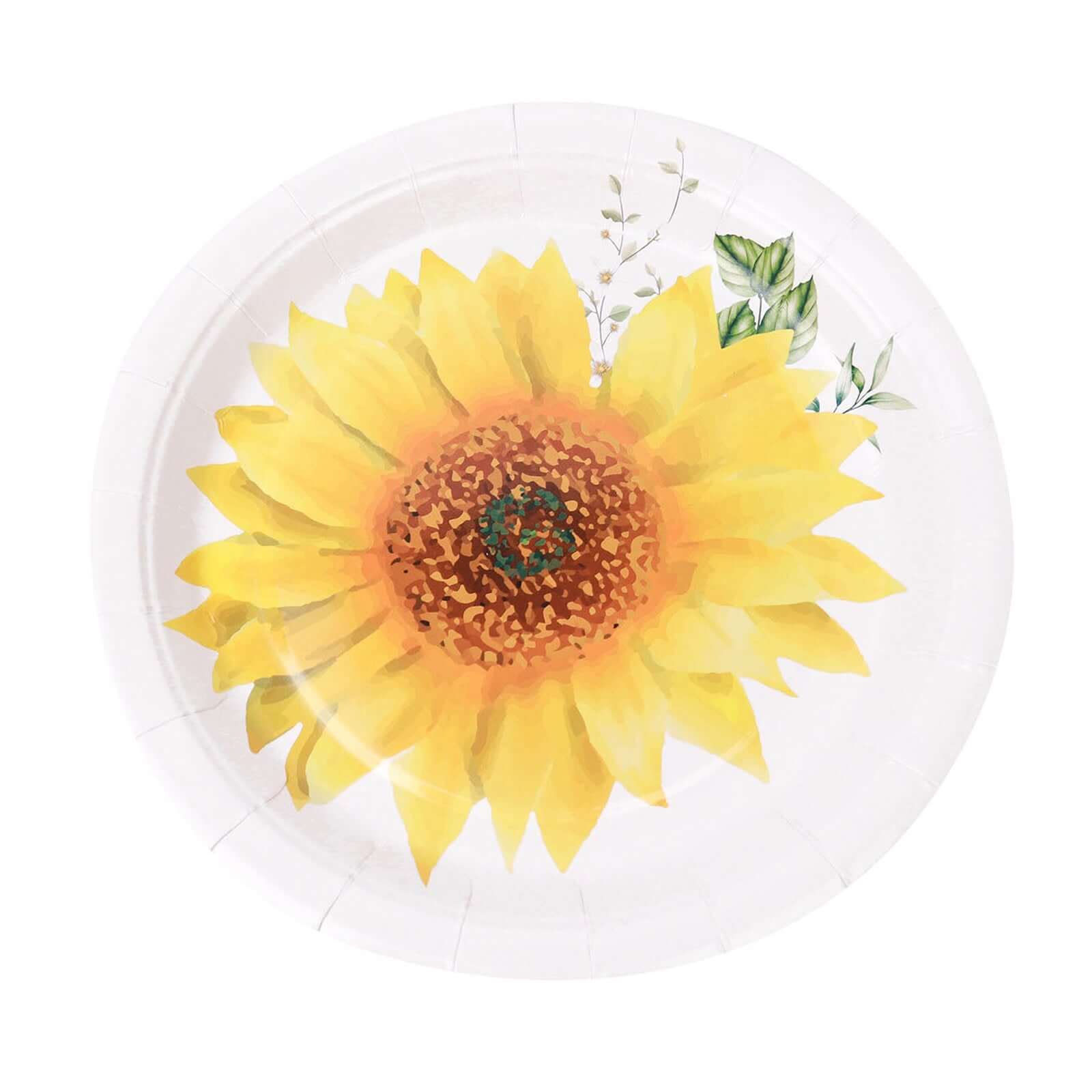 25-Pack Paper Round Dessert Plates 7" White with Sunflower Design - Disposable Salad Plates for Weddings & Bridal Showers - Image 12