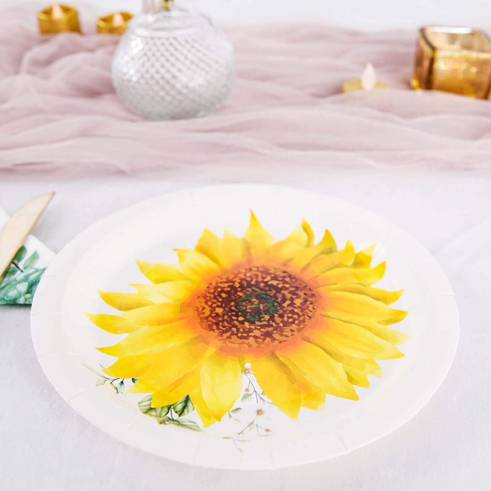 25-Pack Paper Round Dessert Plates 7" White with Sunflower Design - Disposable Salad Plates for Weddings & Bridal Showers - Image 8